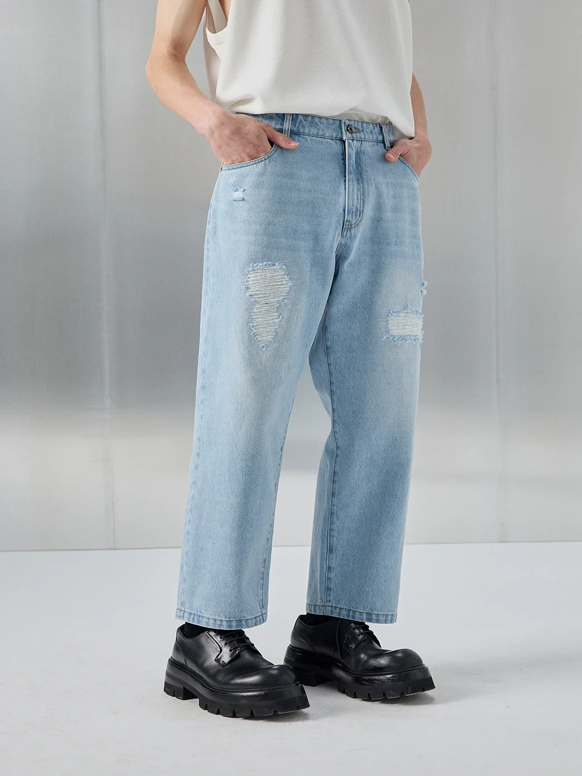 12oz Ring-Spun Distressed Cropped Denim Shorts - Image 3