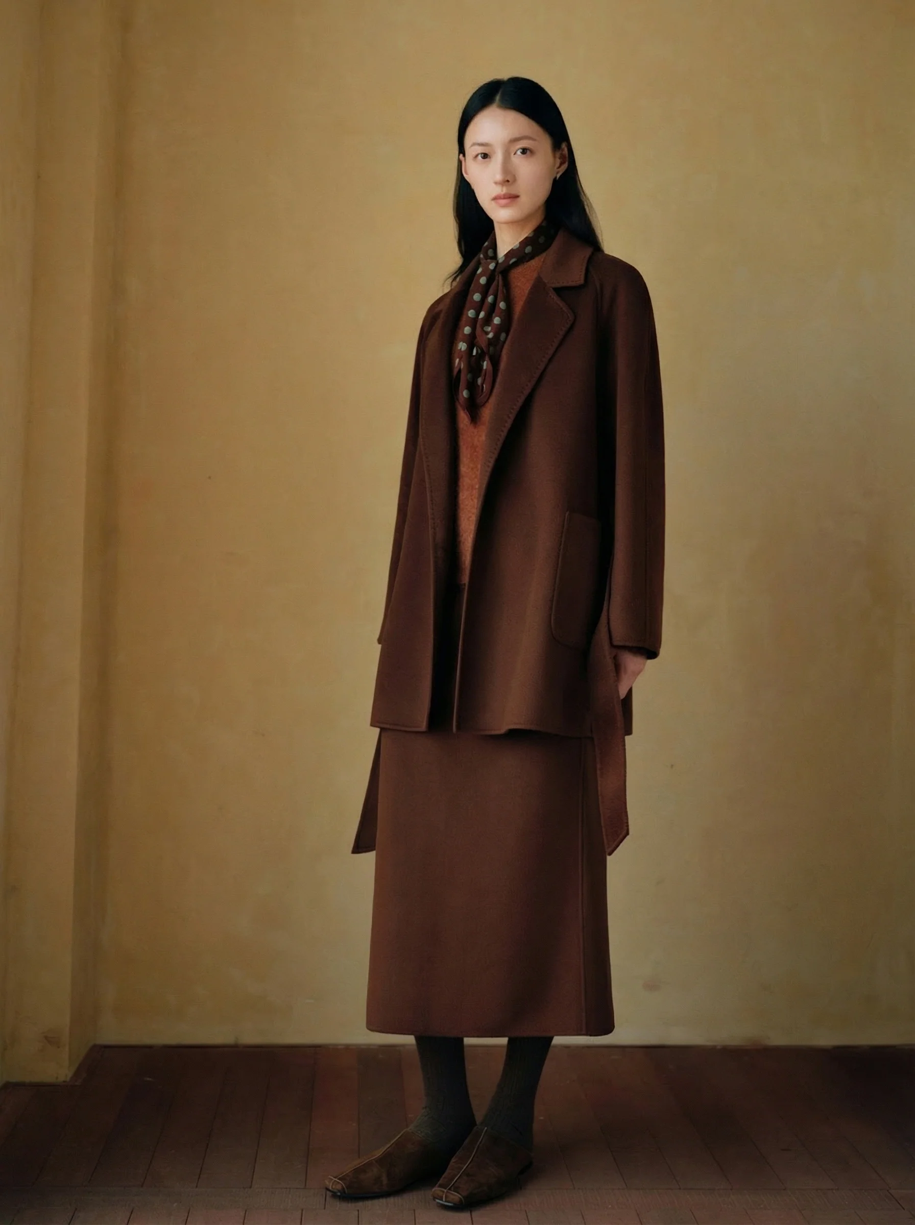 14.5-Micron Double-Faced Cashmere Straight Midi Skirt