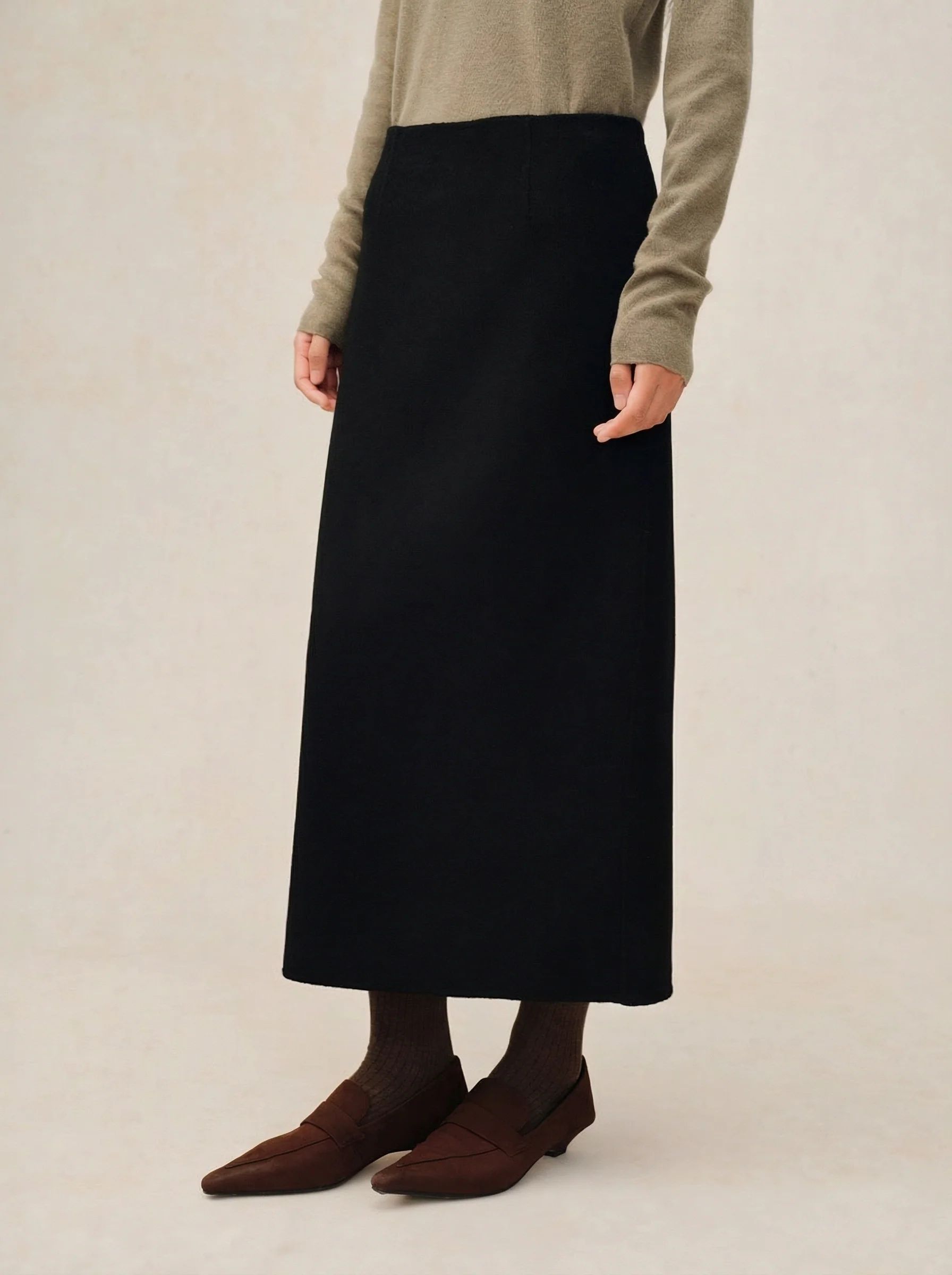 14.5-Micron Double-Faced Cashmere Straight Midi Skirt - Image 2