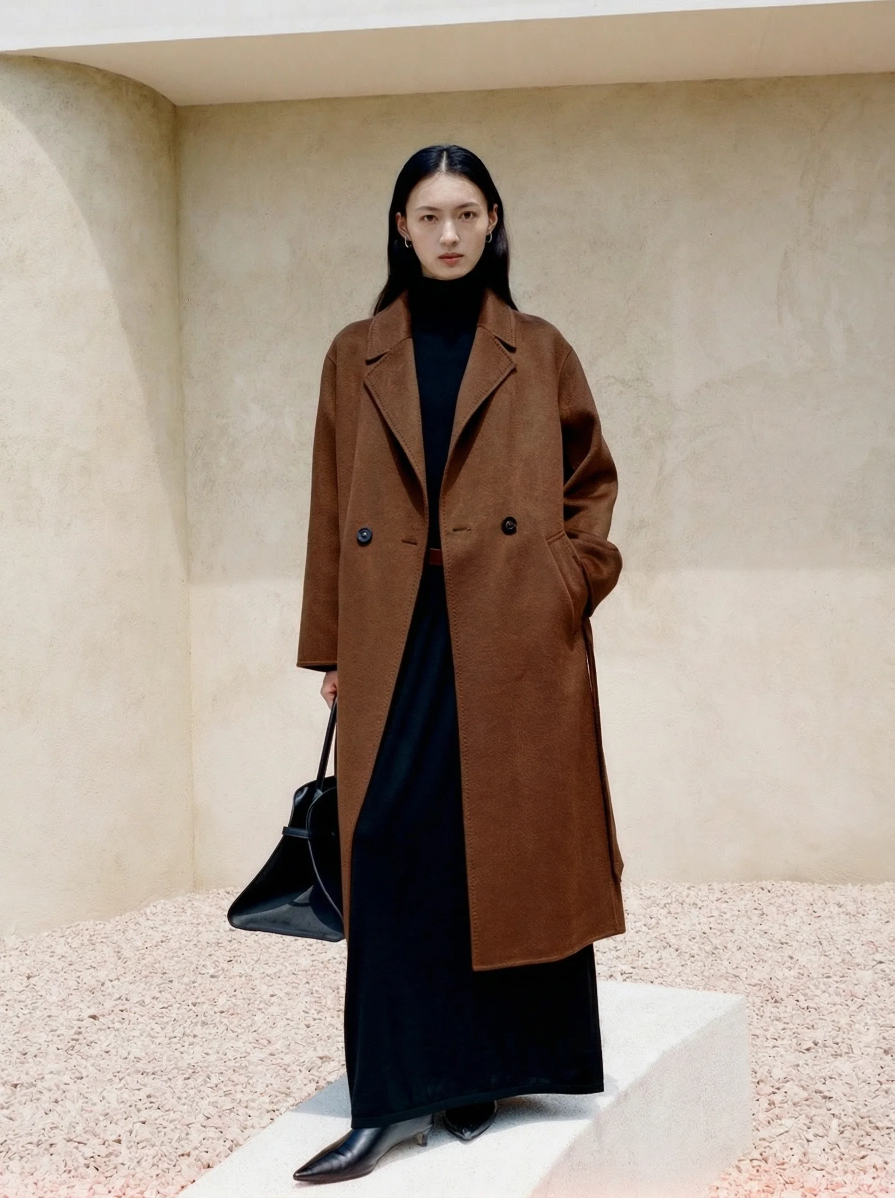 14.5-Micron Pure Cashmere Drop-Shoulder Belted Coat