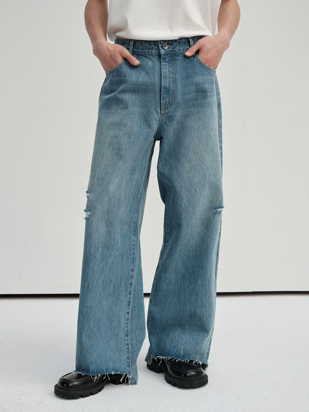 14oz Turkish Denim Distressed Straight Jeans