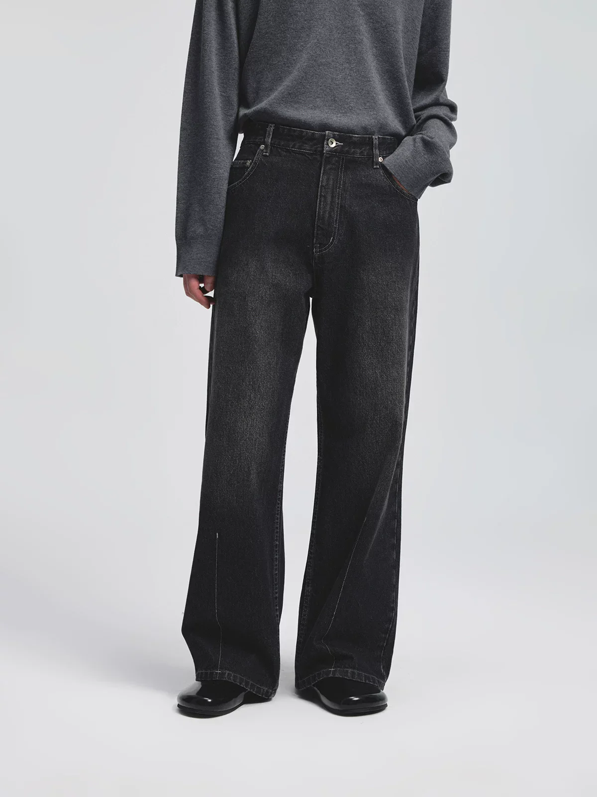 14oz Washed Black Wide-Leg Jeans - Image 4