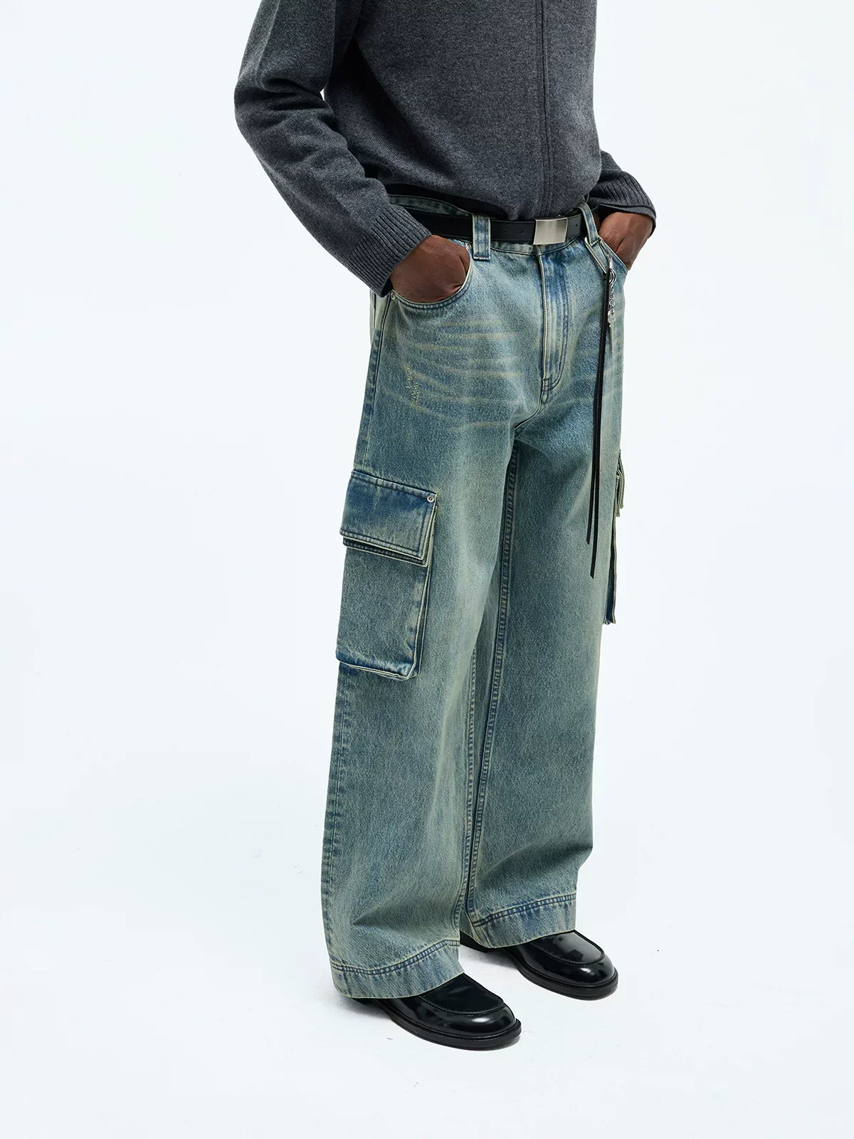 14oz Washed Straight-Leg Denim Cargo Pants - Image 5