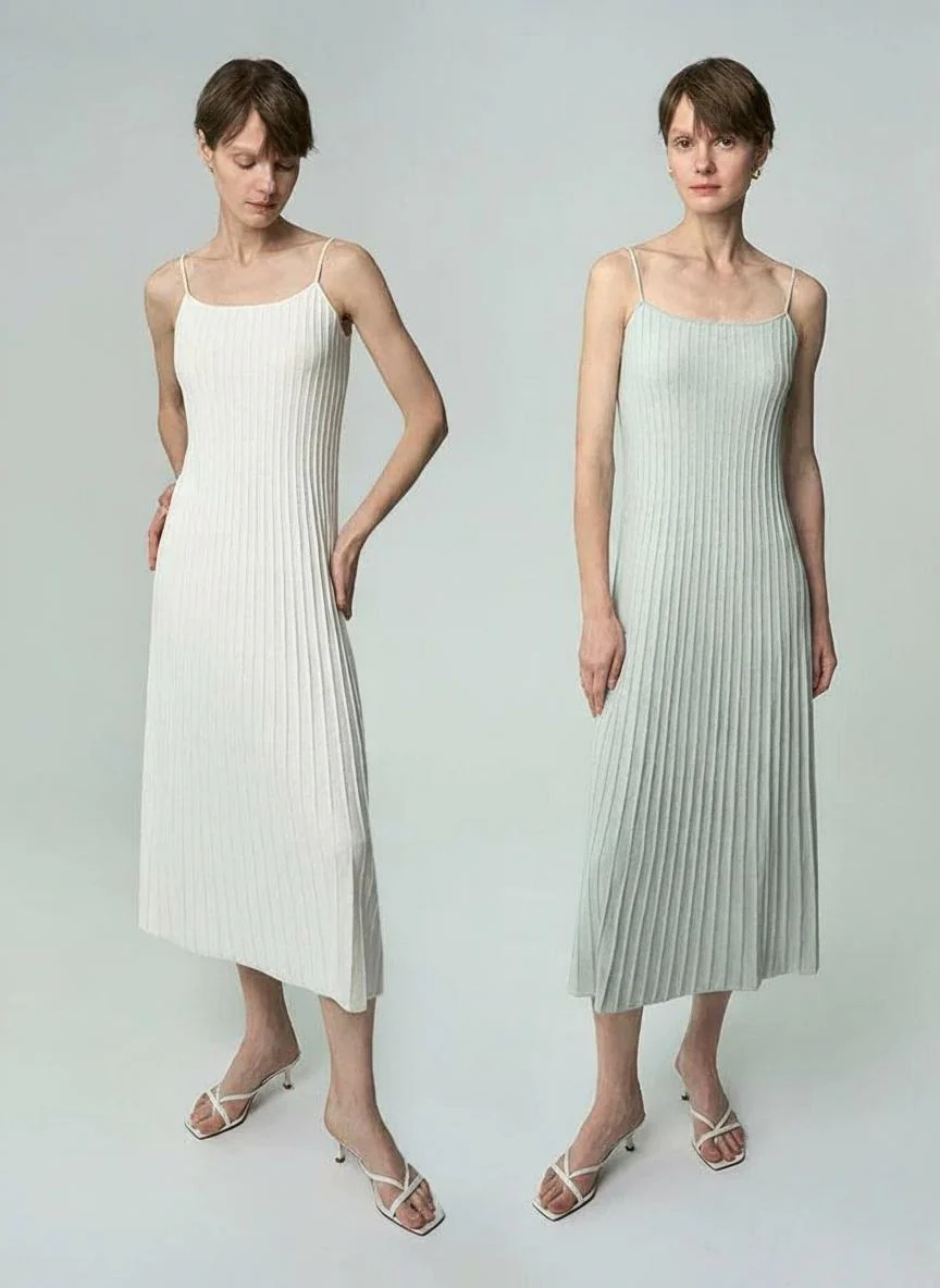 Accordion Pleat Midi Dress