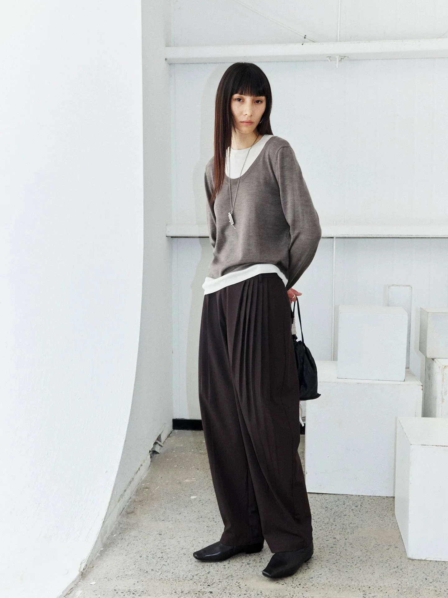 Accordion Pleat Wool Trousers