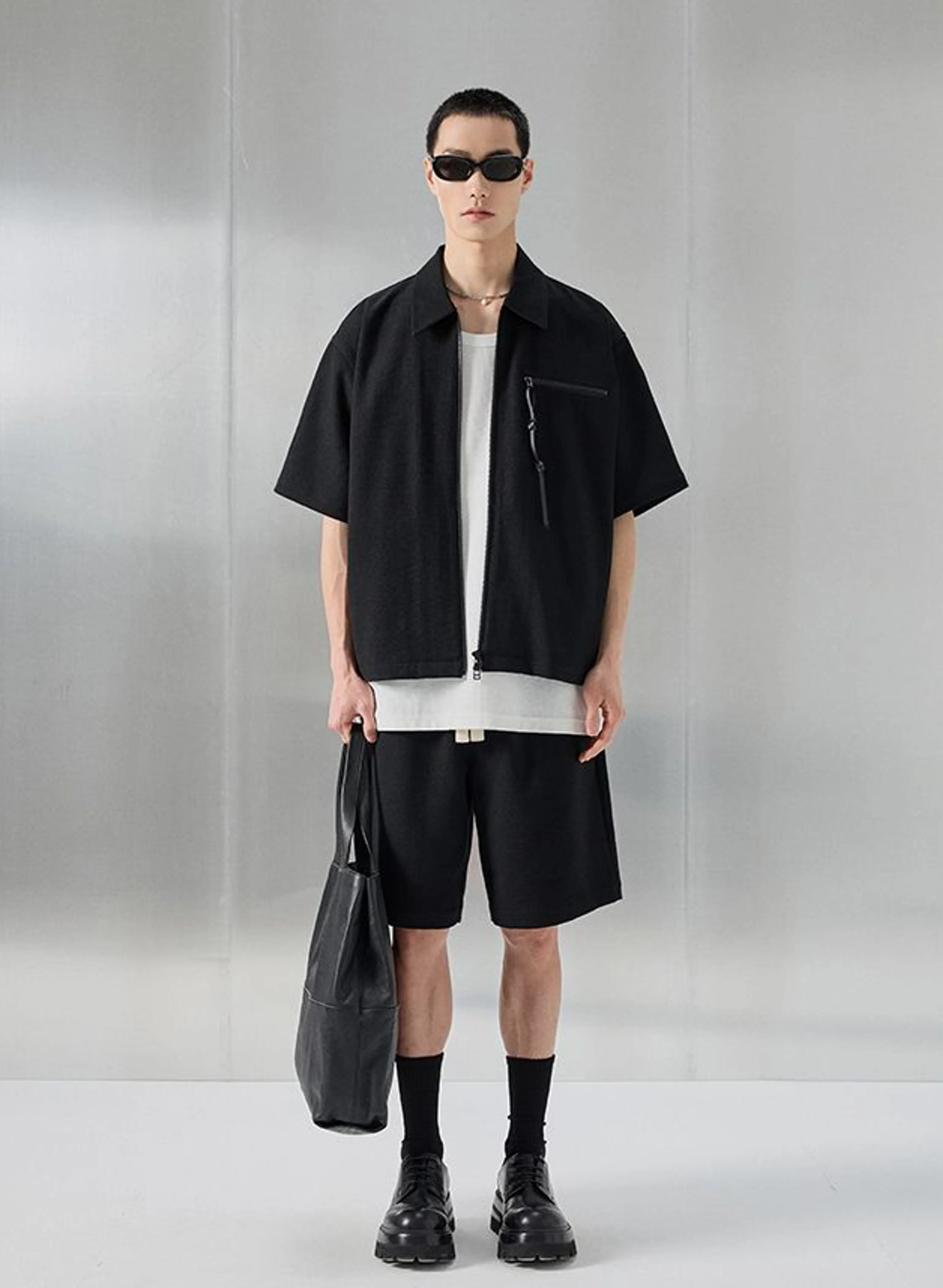 Acetate Bouclé Zip Shirt & Shorts Set - Image 3