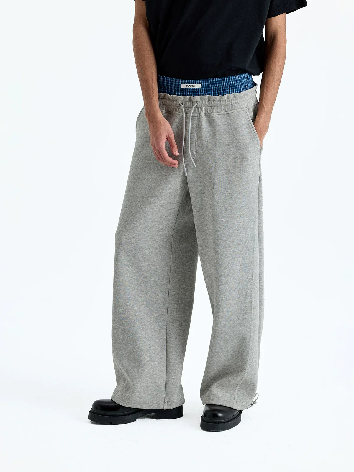Air-Layer Check Waistband Wide-Leg Sweatpants
