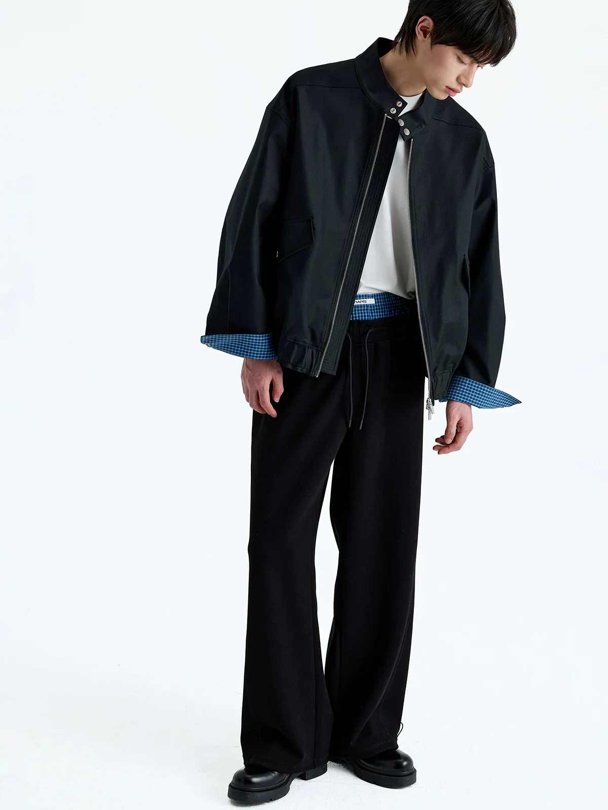 Air-Layer Check Waistband Wide-Leg Sweatpants - Image 3