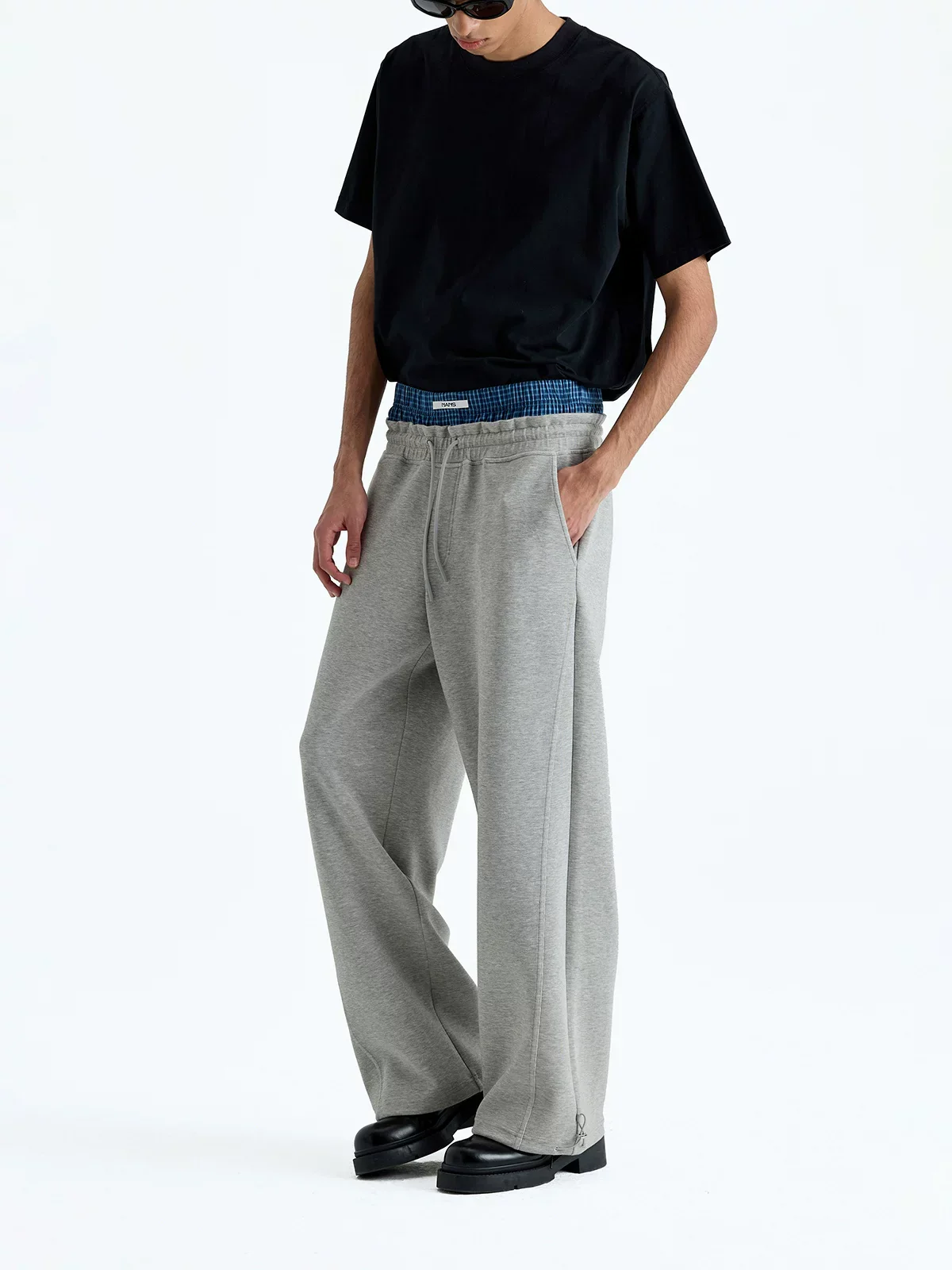 Air-Layer Check Waistband Wide-Leg Sweatpants - Image 5