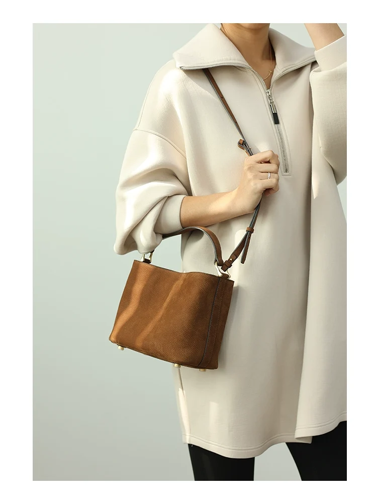 All-Season Leather Crossbody Bucket Bag - Image 8