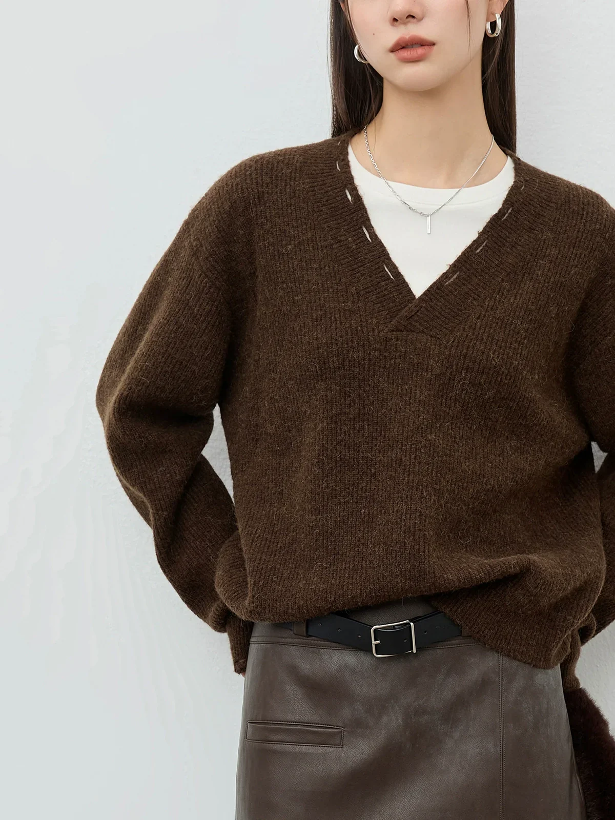 Alpaca Blend Distressed V-Neck Sweater - Image 4