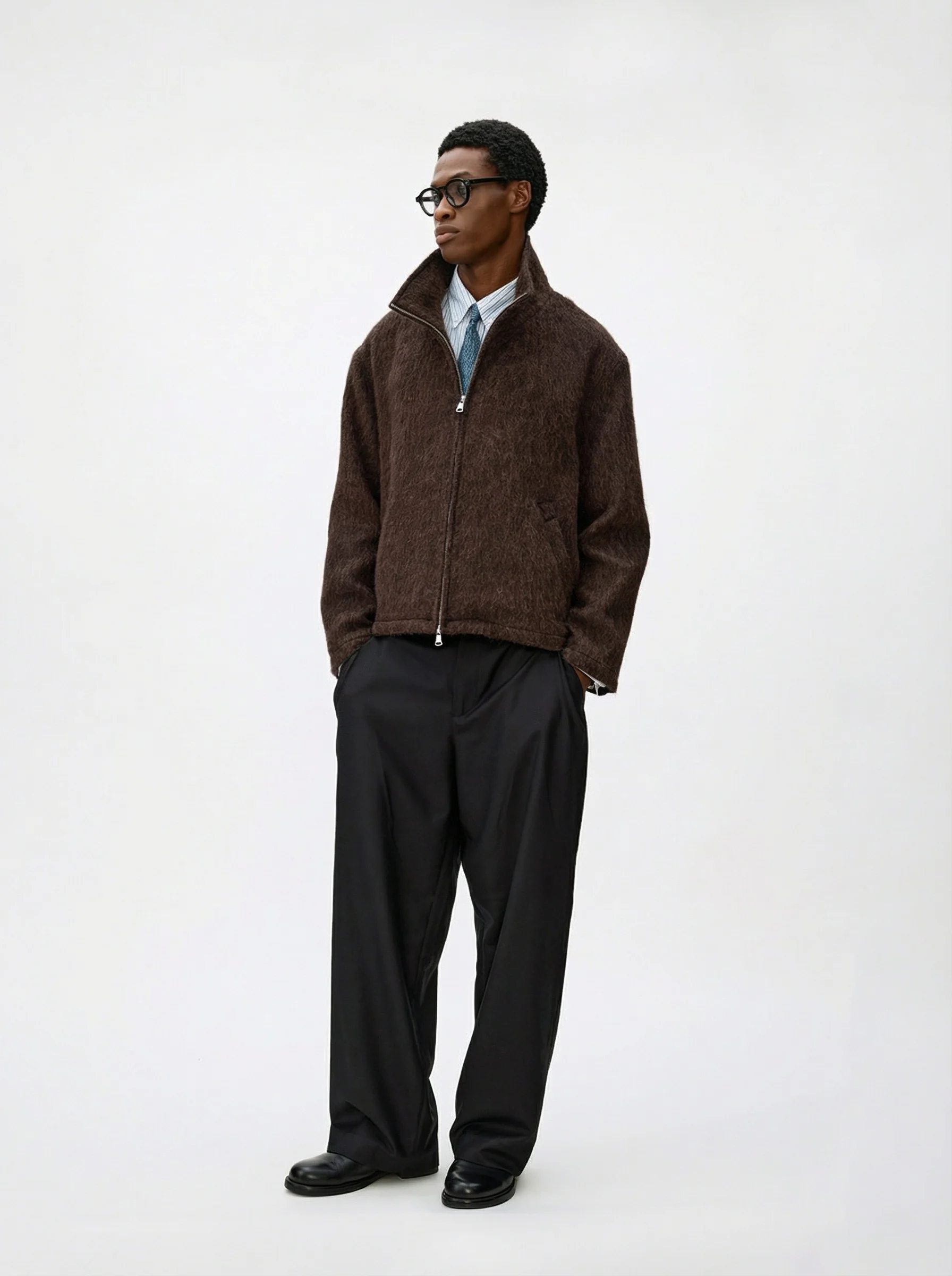 Alpaca Blend Long-Pile Stand Collar Zip Jacket - Image 3