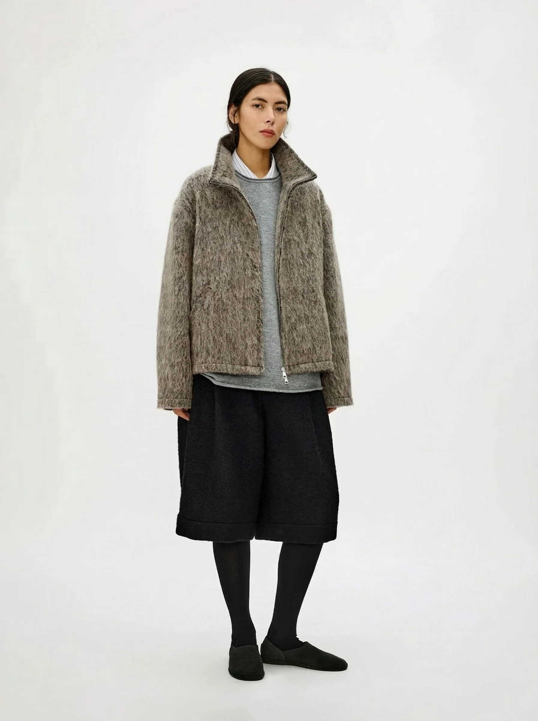 Alpaca Blend Long-Pile Stand Collar Zip Jacket - Image 4