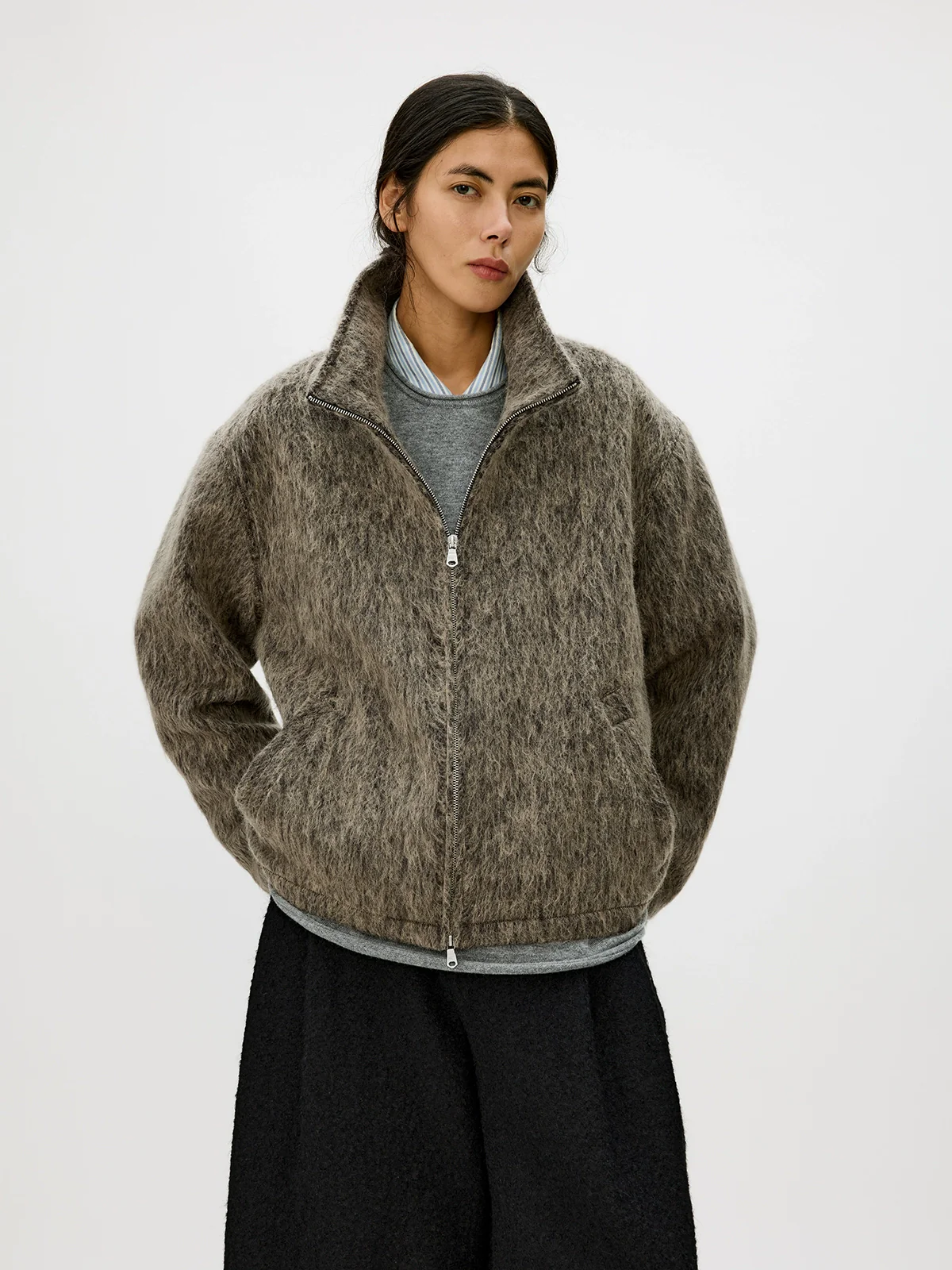 Alpaca Blend Long-Pile Stand Collar Zip Jacket - Image 5