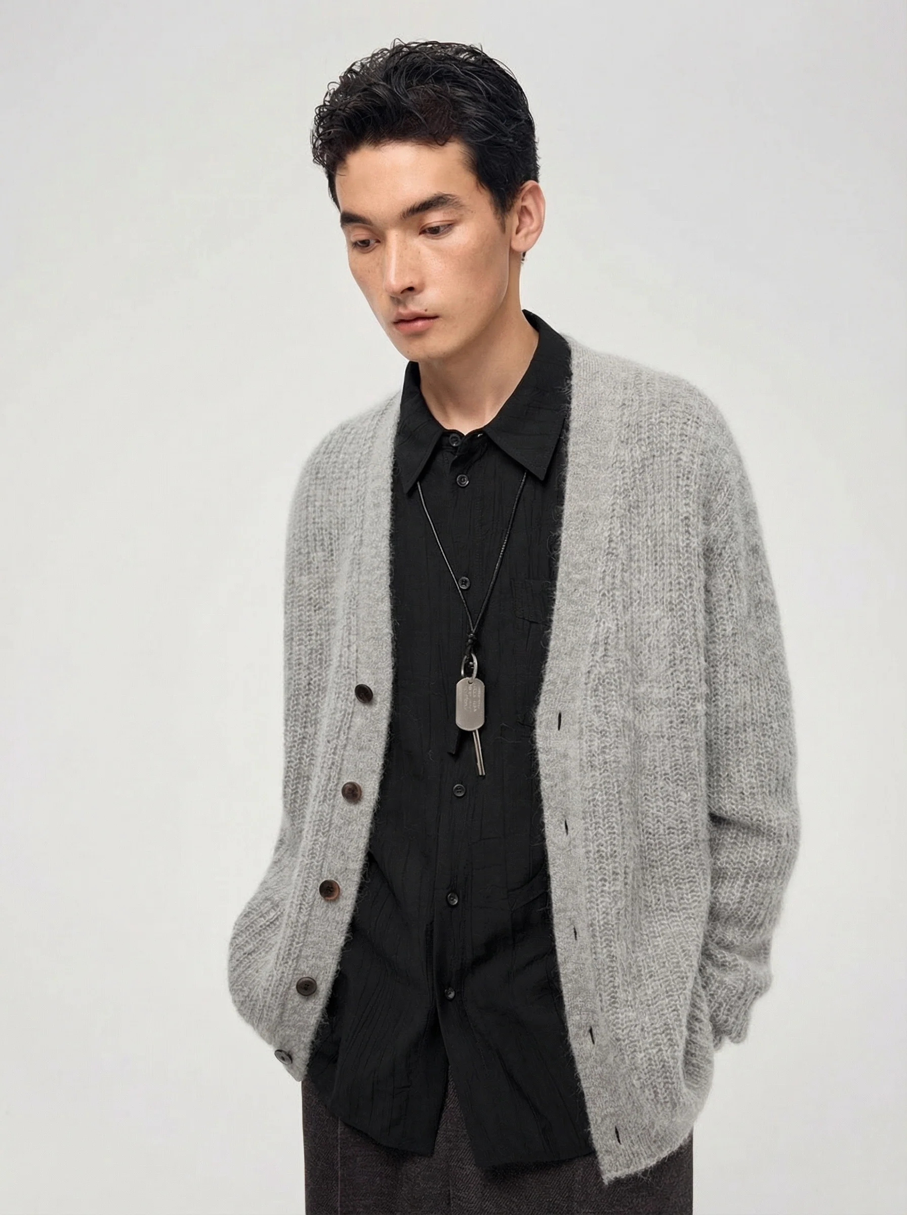 Alpaca Blend Rib-Knit V-neck Cardigan - Image 2
