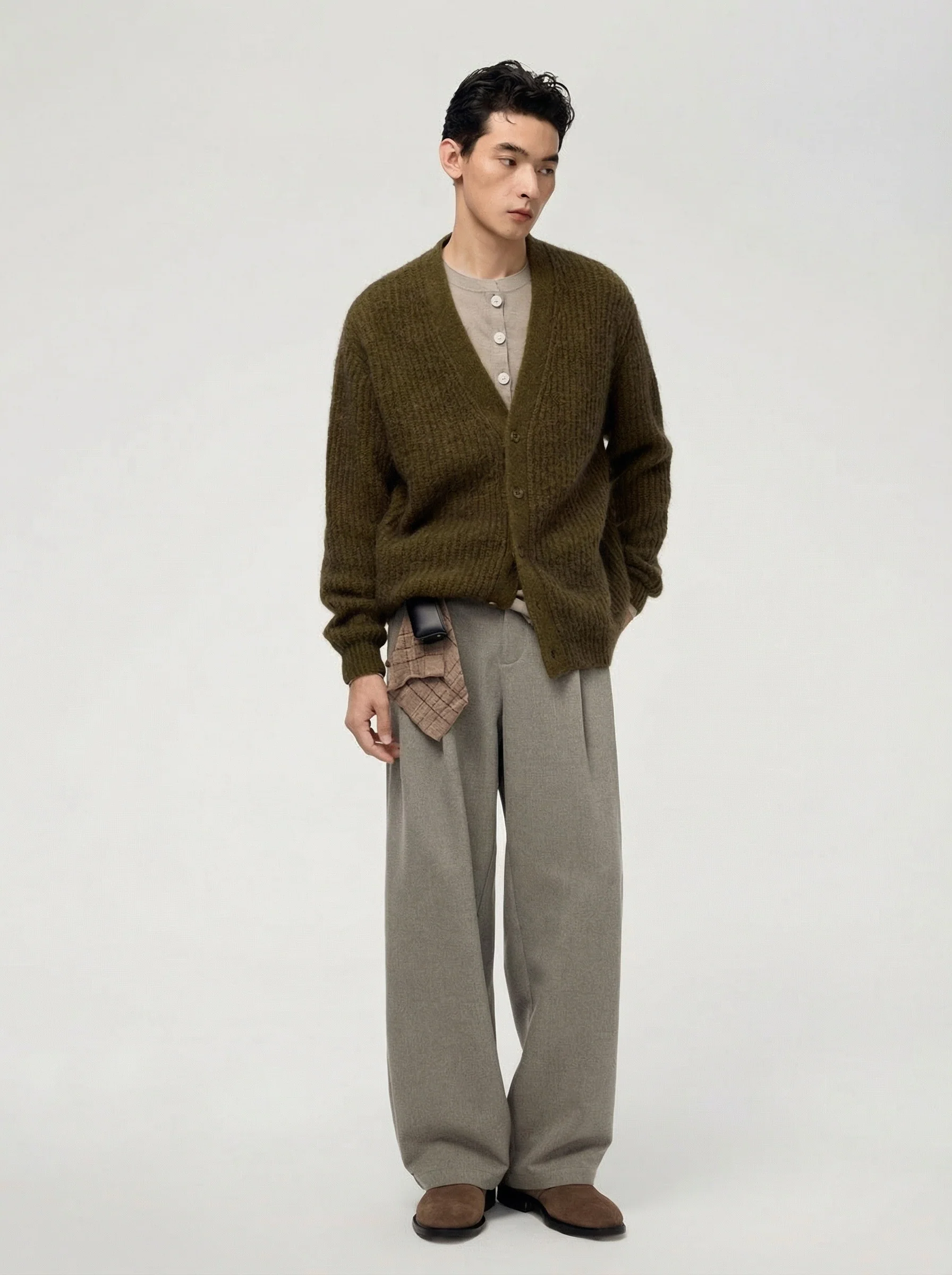 Alpaca Blend Rib-Knit V-neck Cardigan - Image 4