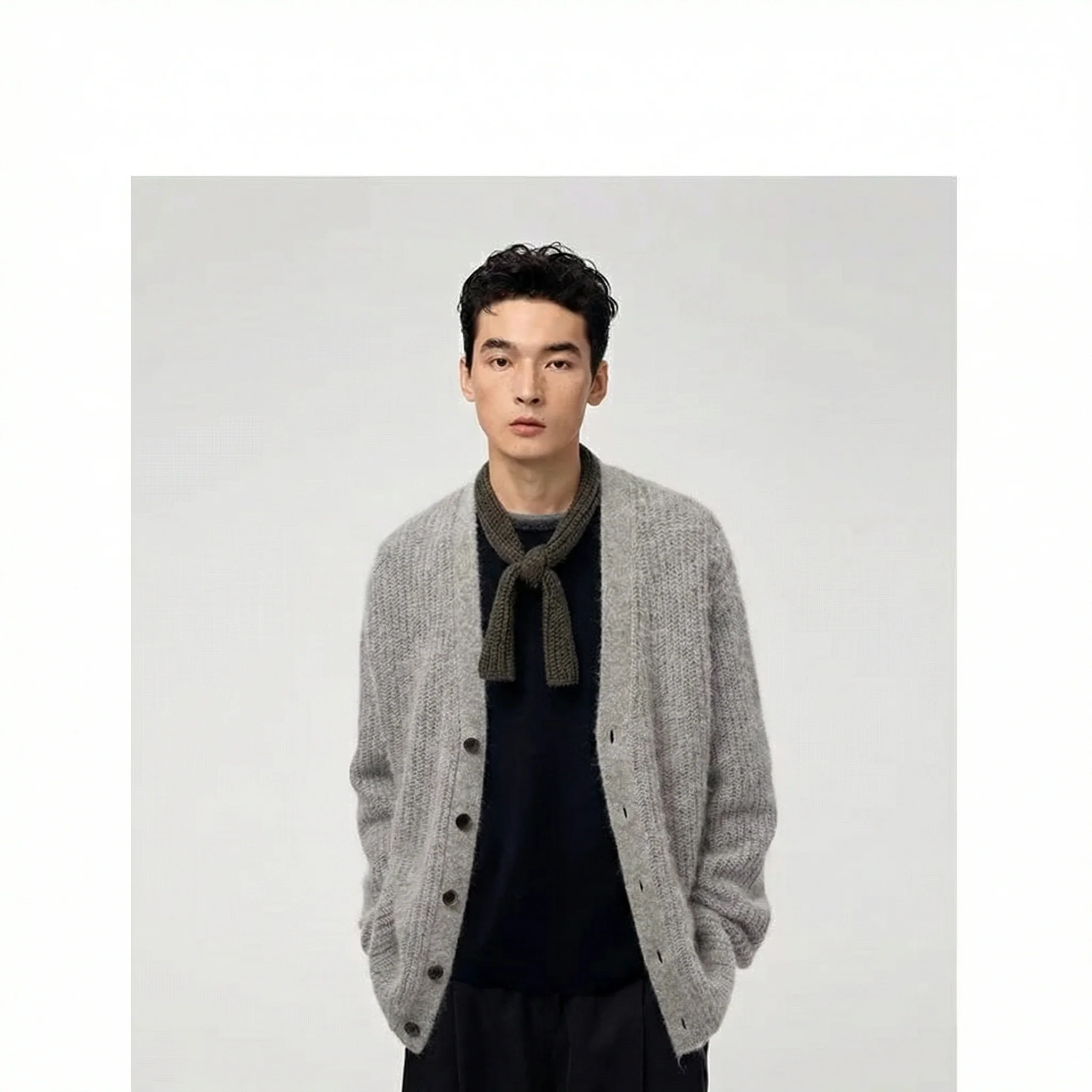 Alpaca Blend Rib-Knit V-neck Cardigan - Image 5