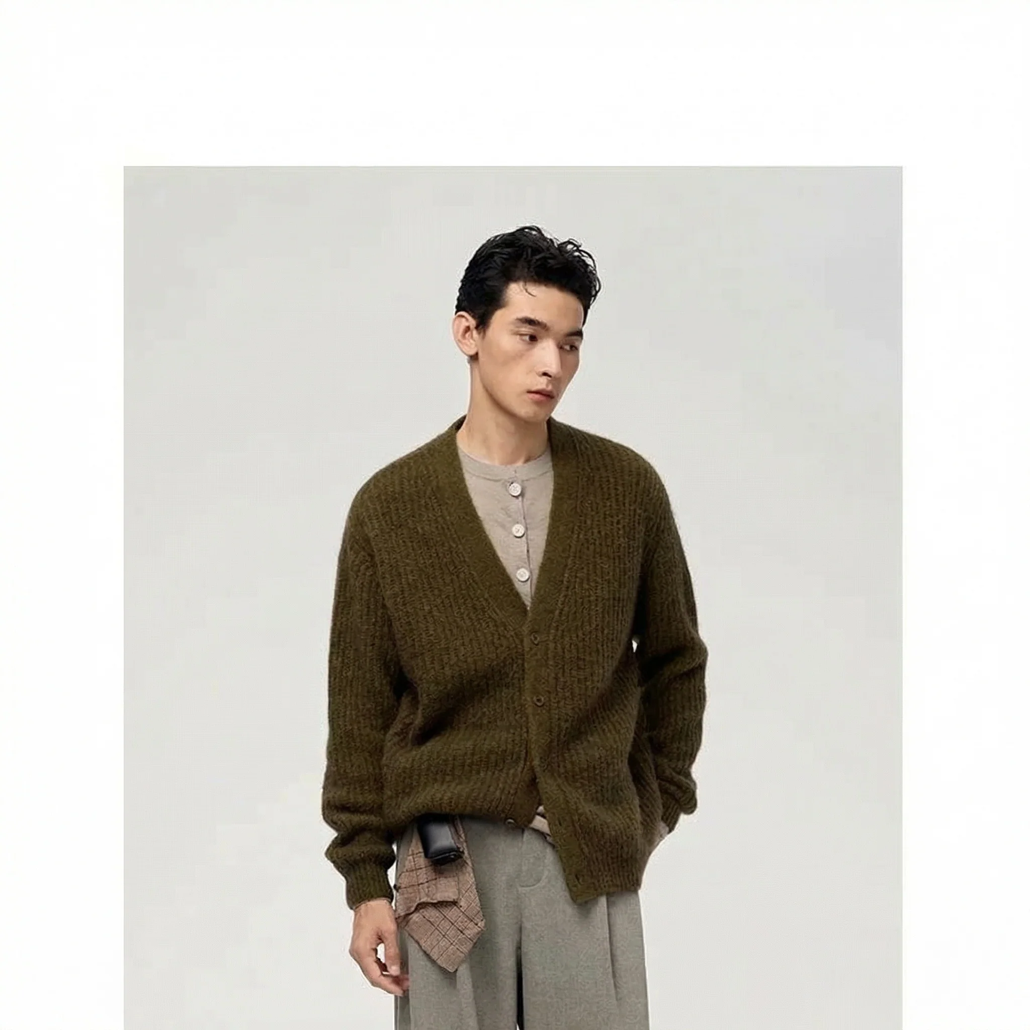 Alpaca Blend Rib-Knit V-neck Cardigan - Image 6
