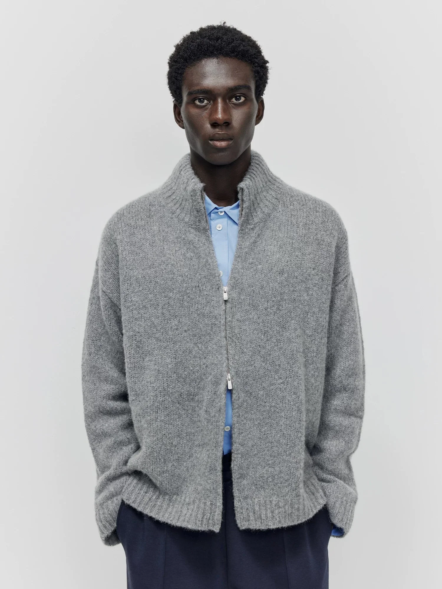 Alpaca Blend Stand-Collar Zip Cardigan