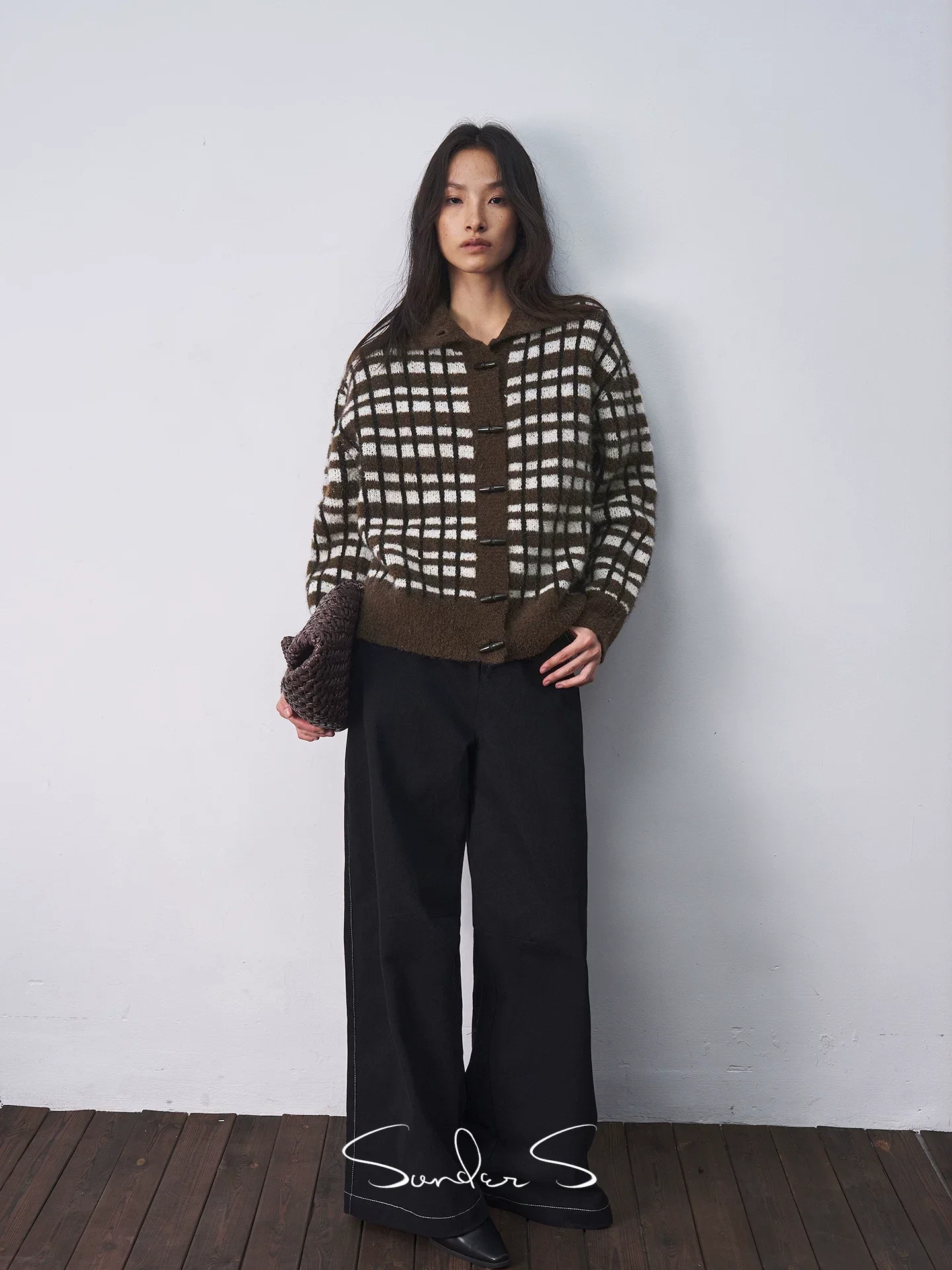 Alpaca Bouclé Check Toggle Cardigan - Image 2