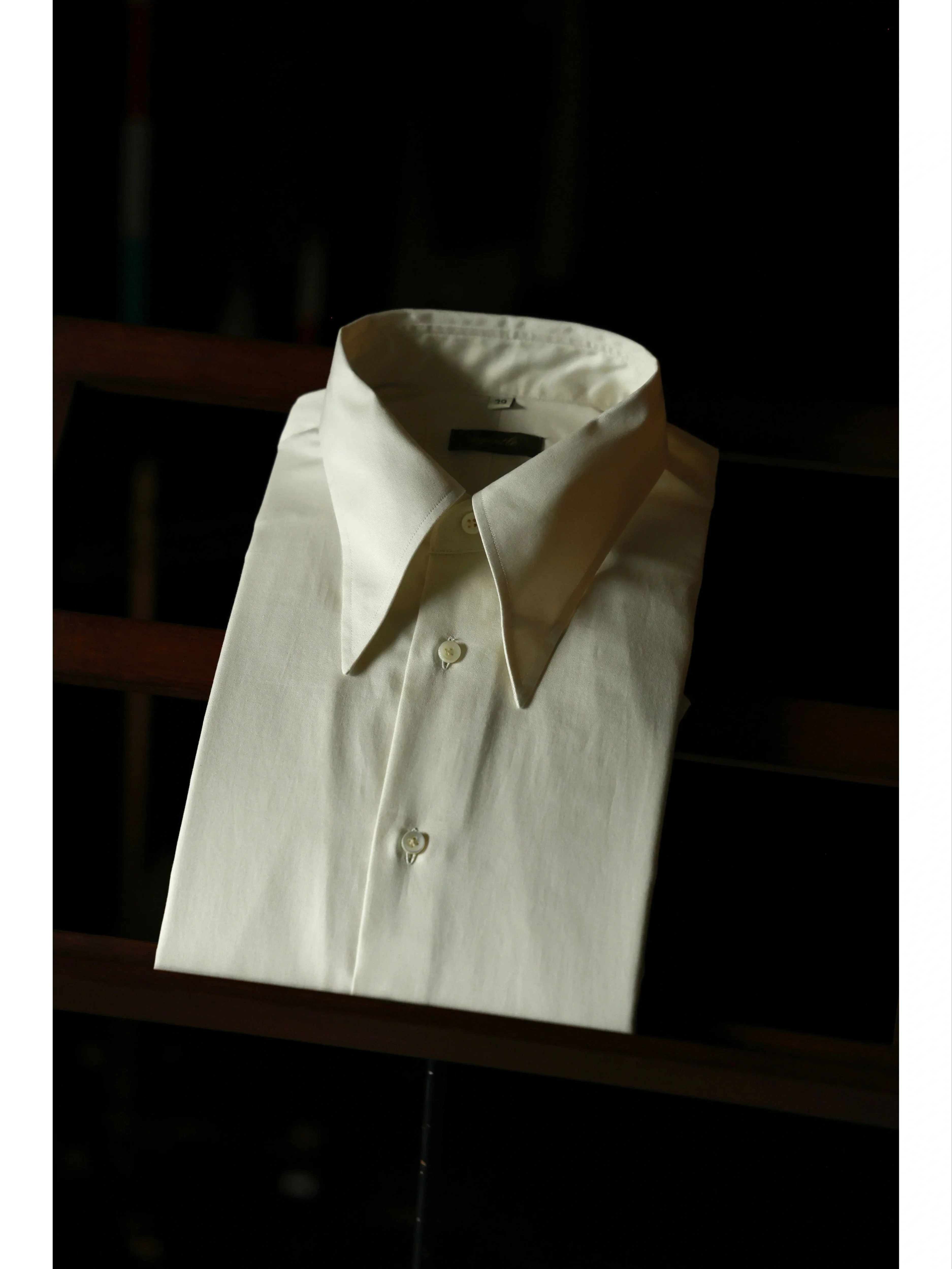 Antique Cream White Satin Cotton Godfather Collar Shirt - Image 2