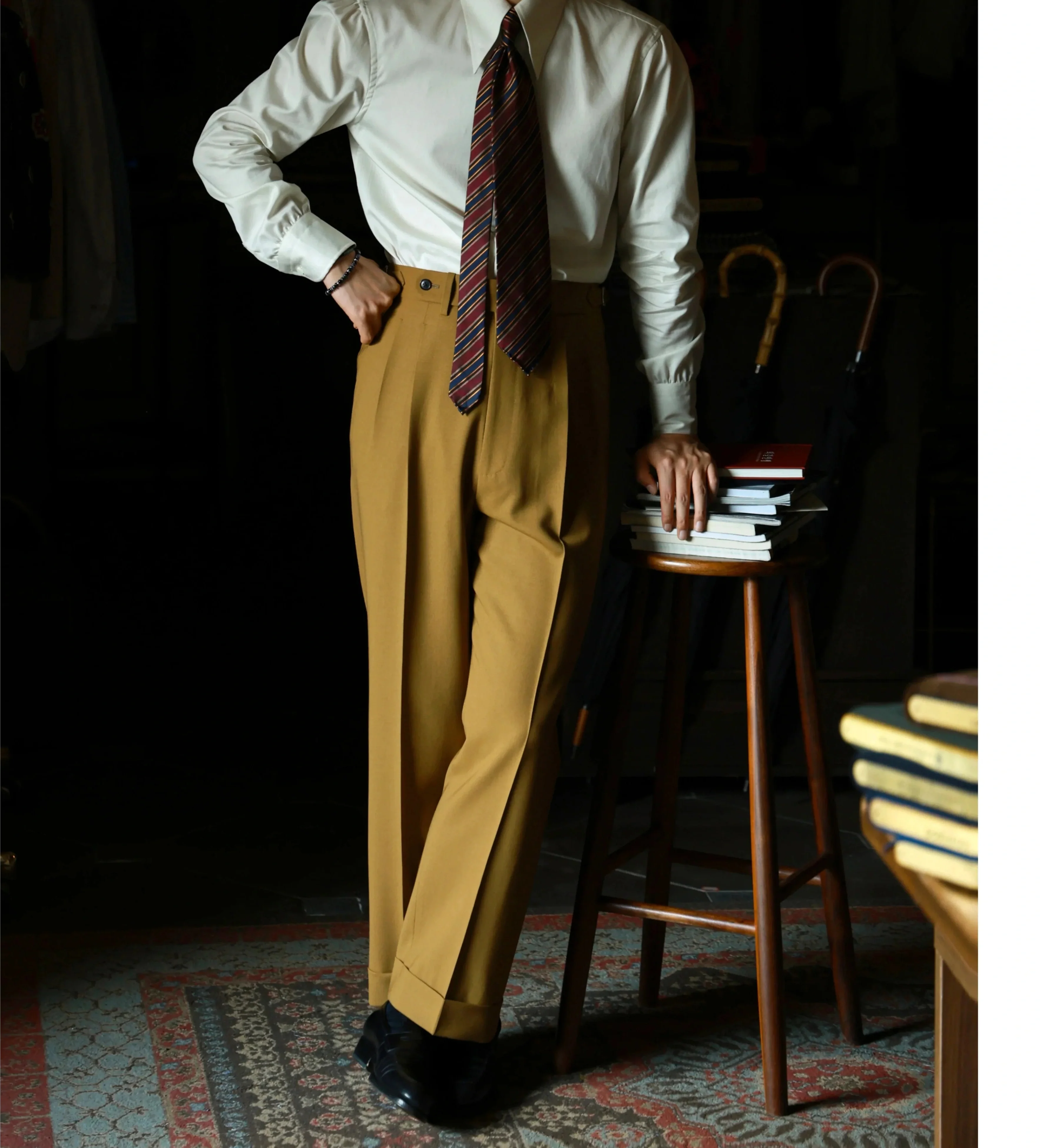 Antique Cream White Satin Cotton Godfather Collar Shirt - Image 4