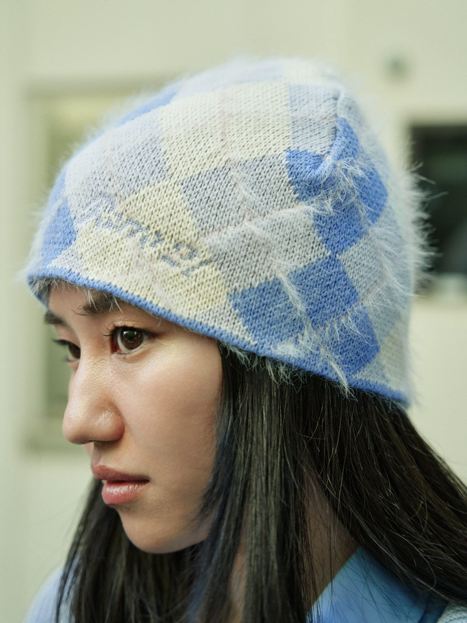 Argyle Fuzzy Knit Beanie - Image 2