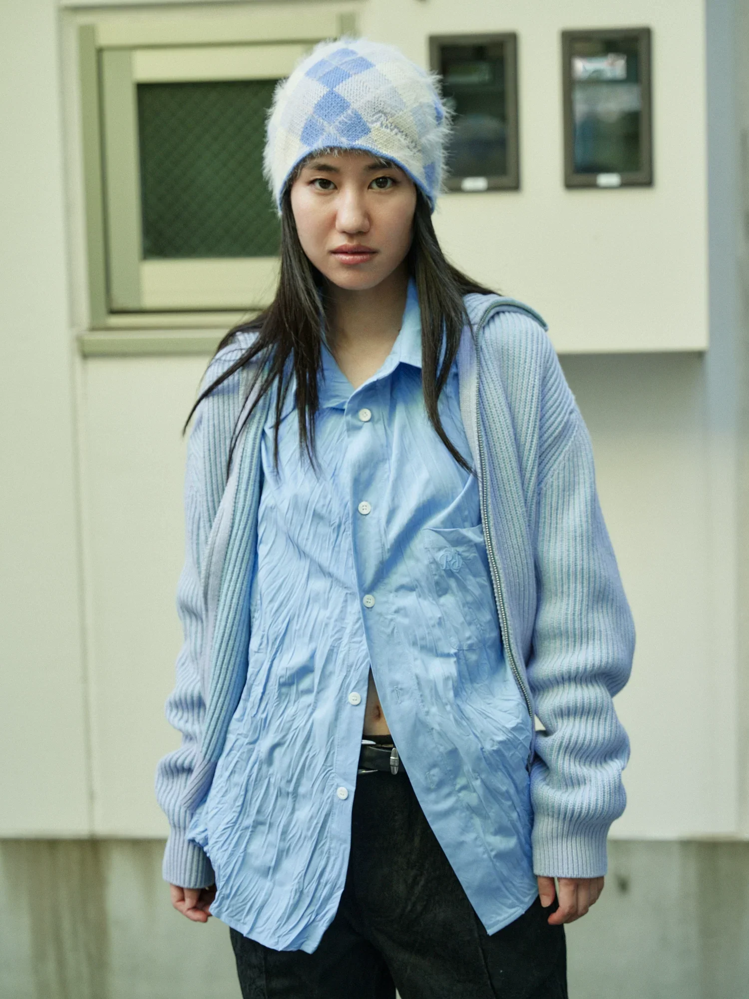 Argyle Fuzzy Knit Beanie - Image 3