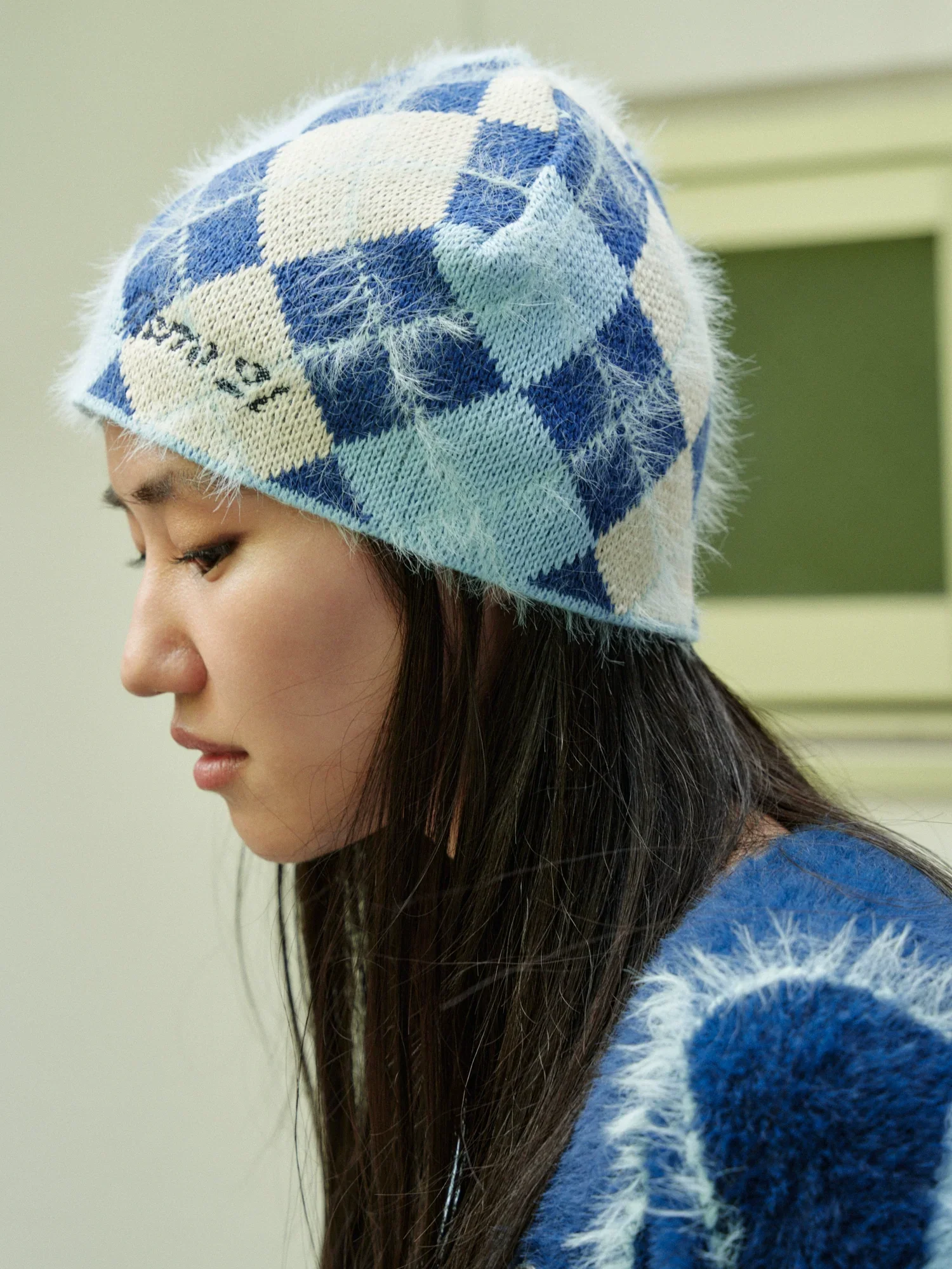 Argyle Fuzzy Knit Beanie - Image 6