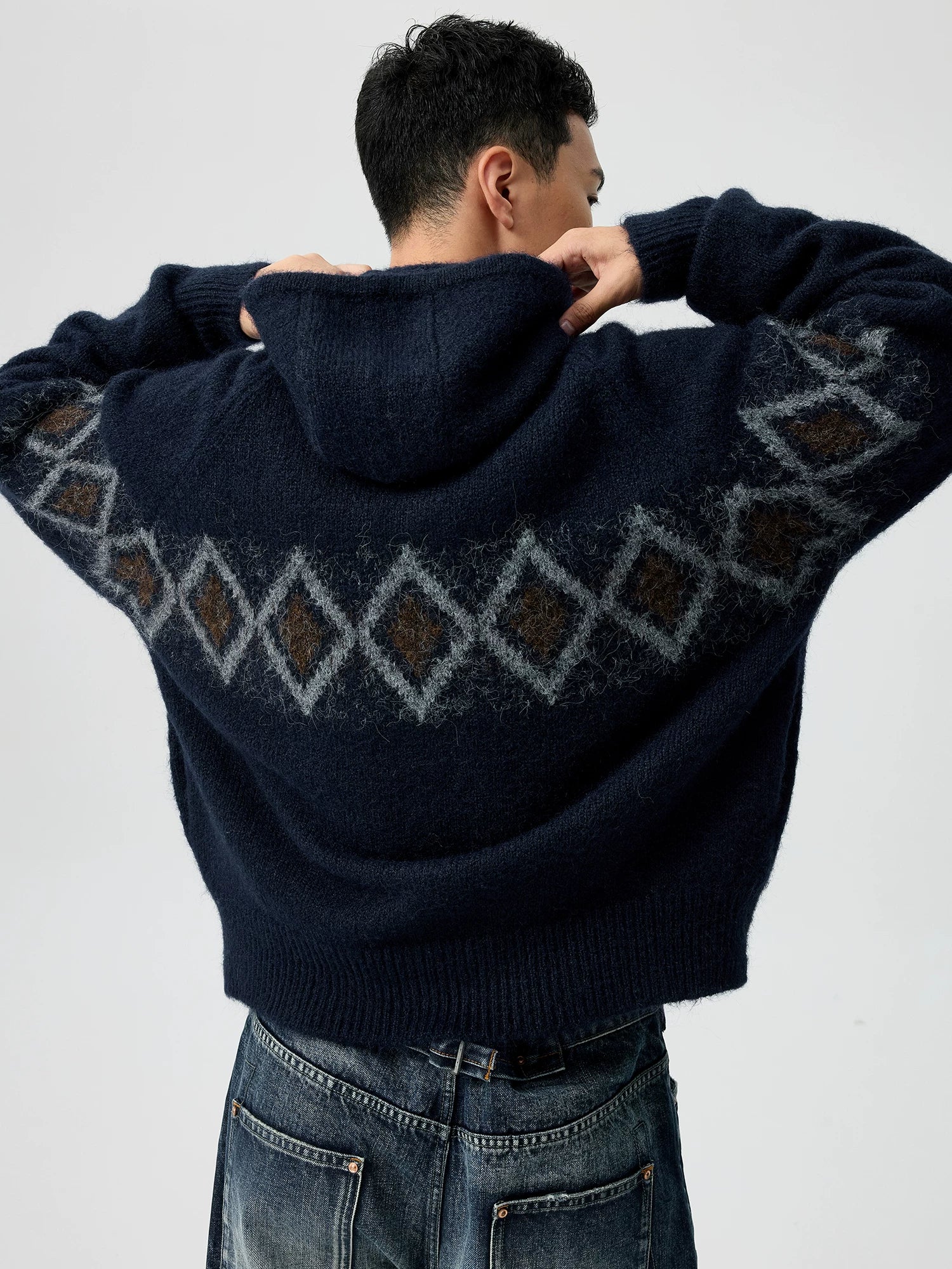Argyle Jacquard Hooded Cardigan - Image 2