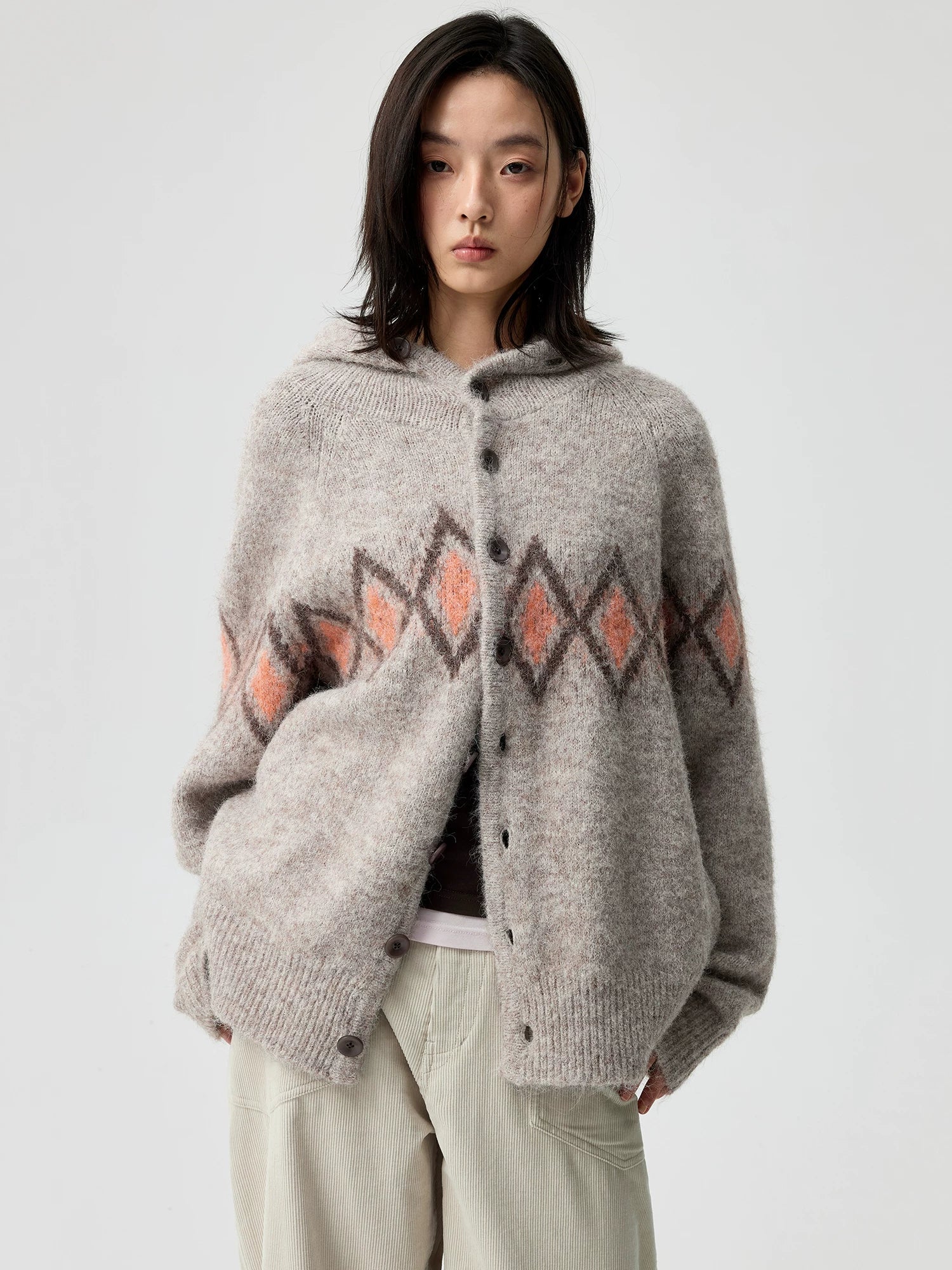 Argyle Jacquard Hooded Cardigan - Image 4