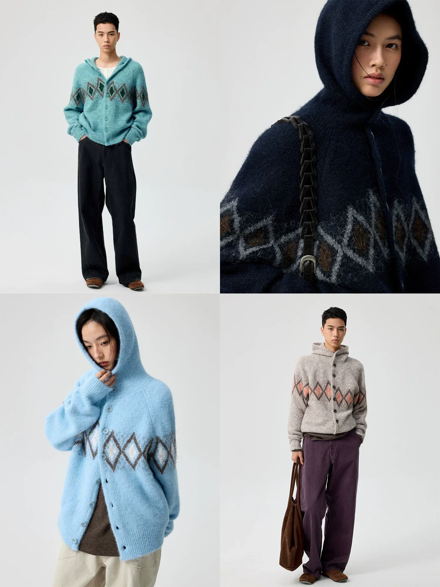Argyle Jacquard Hooded Cardigan - Image 5