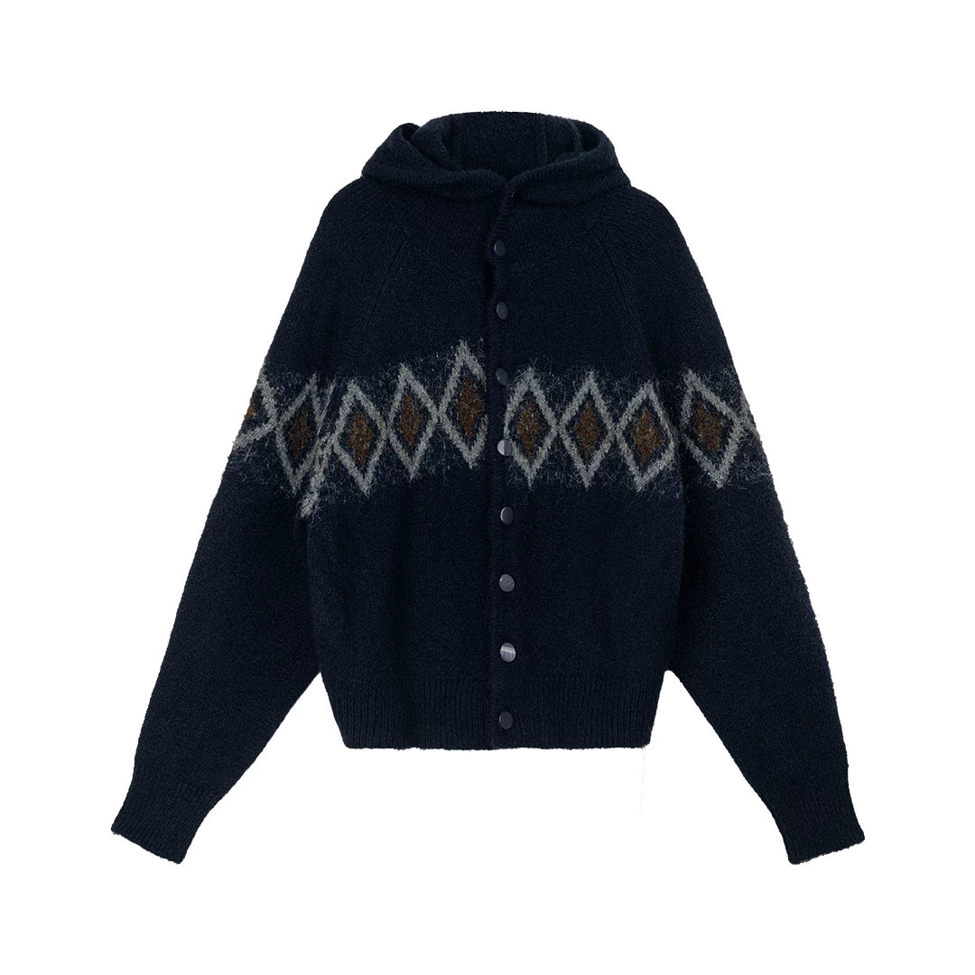 Argyle Jacquard Hooded Cardigan - Image 6
