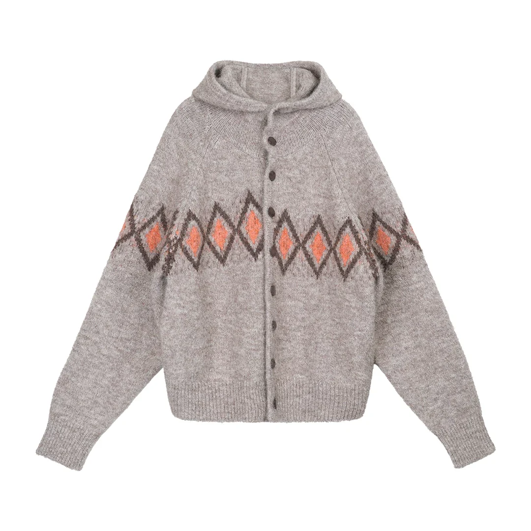 Argyle Jacquard Hooded Cardigan - Image 7
