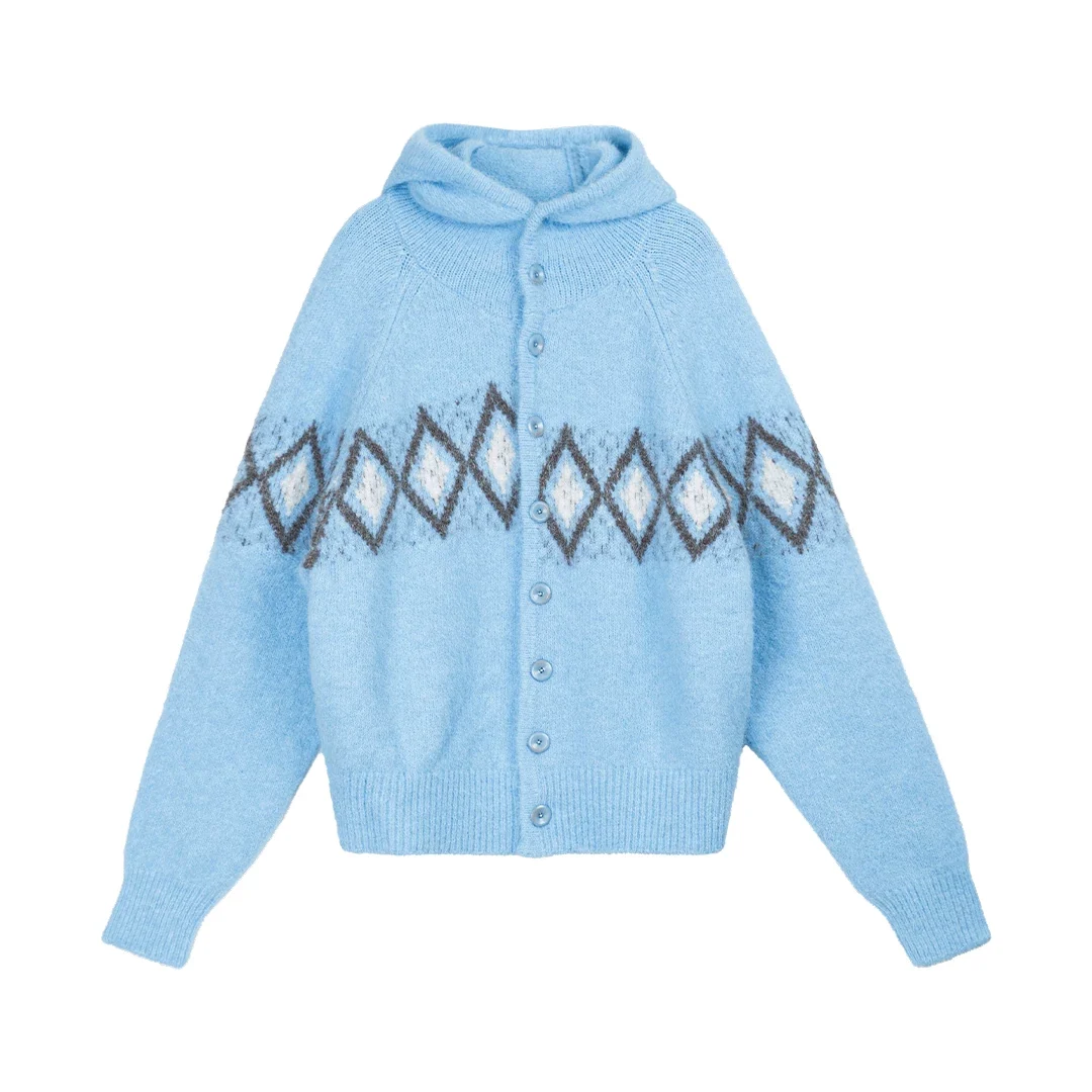 Argyle Jacquard Hooded Cardigan - Image 8