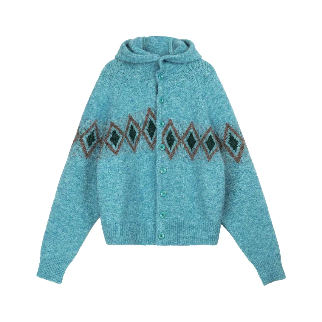 Argyle Jacquard Hooded Cardigan - Image 9