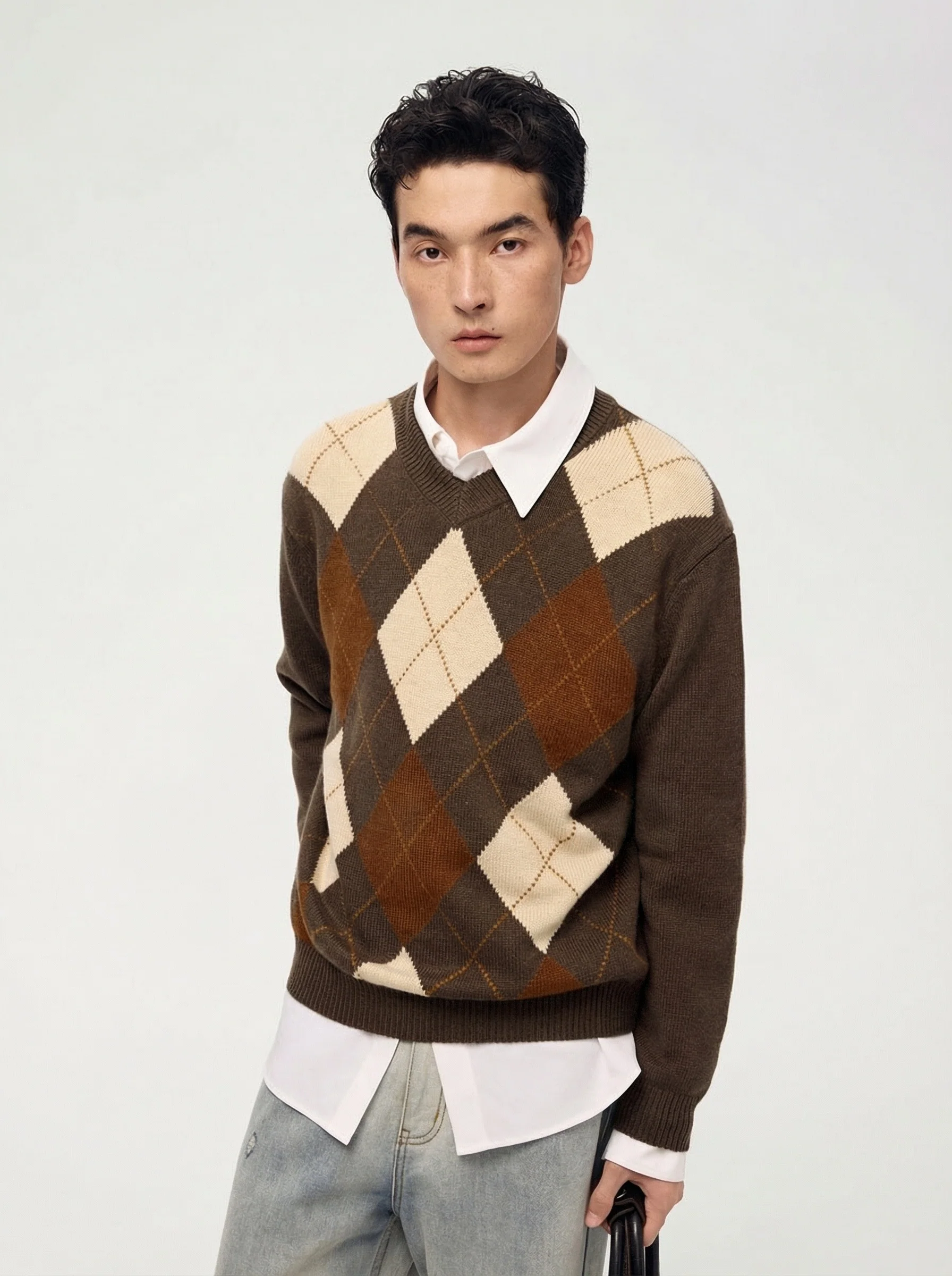 Argyle Wool V-Neck Sweater