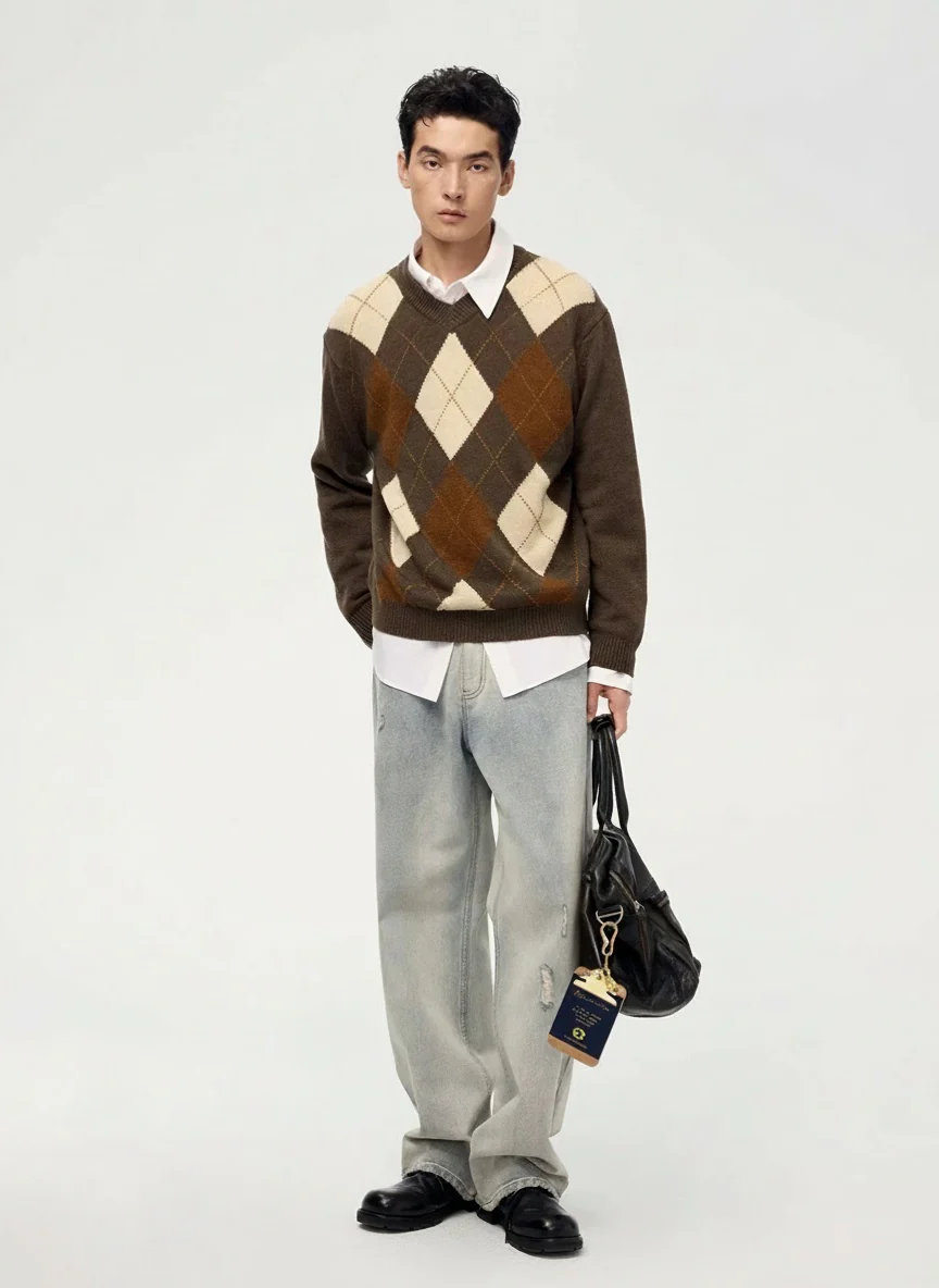Argyle Wool V-Neck Sweater - Image 2