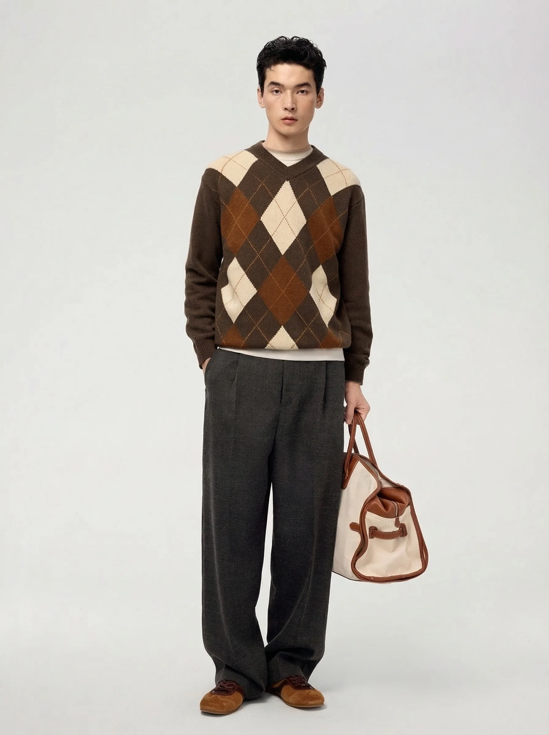 Argyle Wool V-Neck Sweater - Image 4