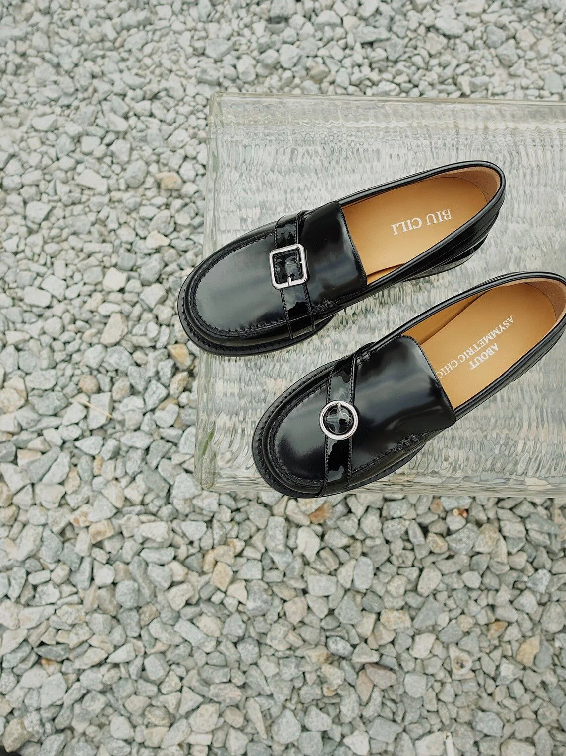 Asymmetric Buckle Loafers