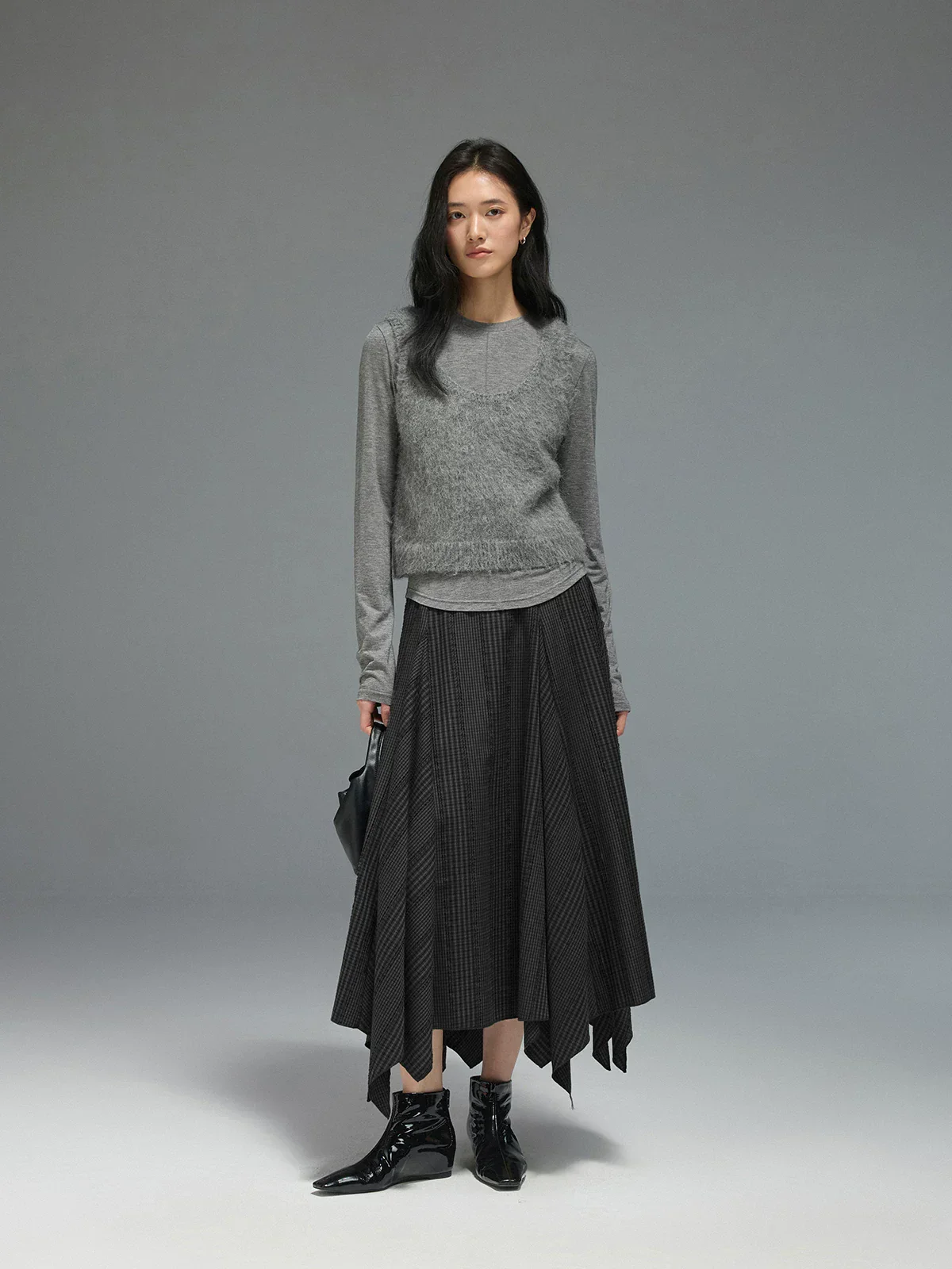 Asymmetric Check Midi Skirt - Image 2