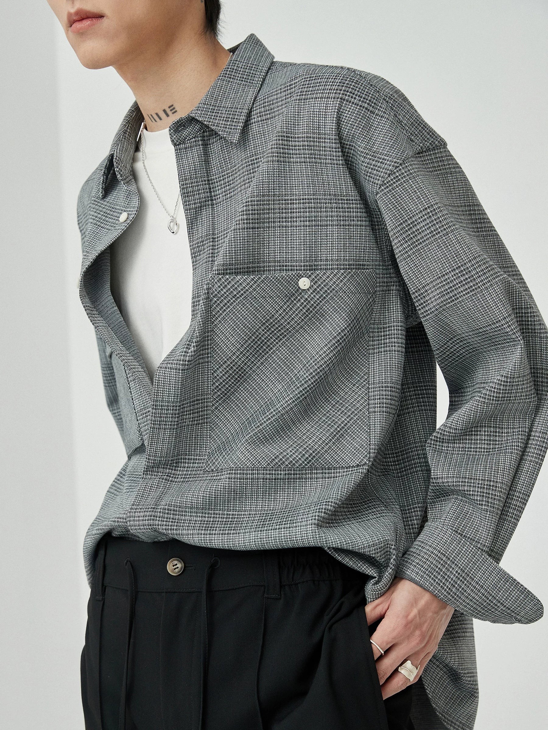 Asymmetric Check Overshirt - Image 3