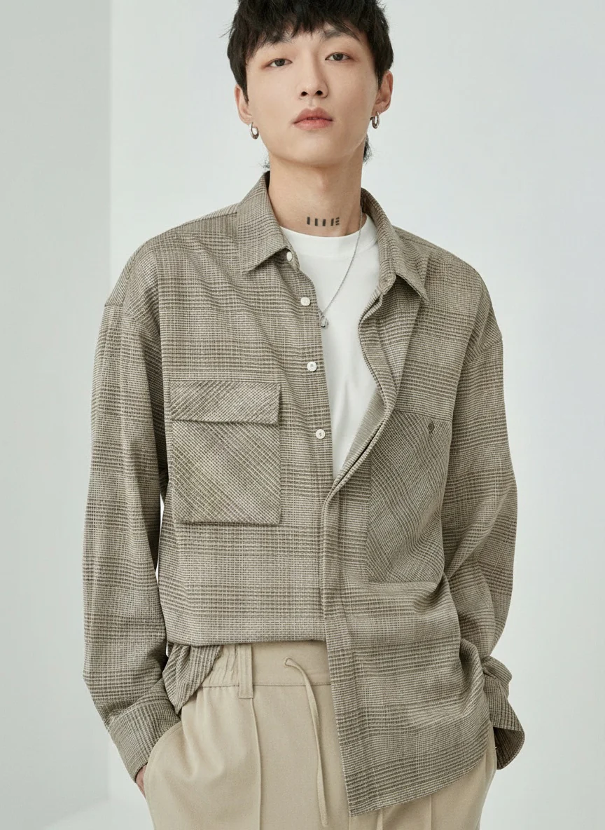 Asymmetric Check Overshirt - Image 5