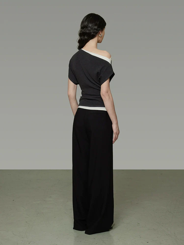 Asymmetric Contrast-Knit Top - Image 2