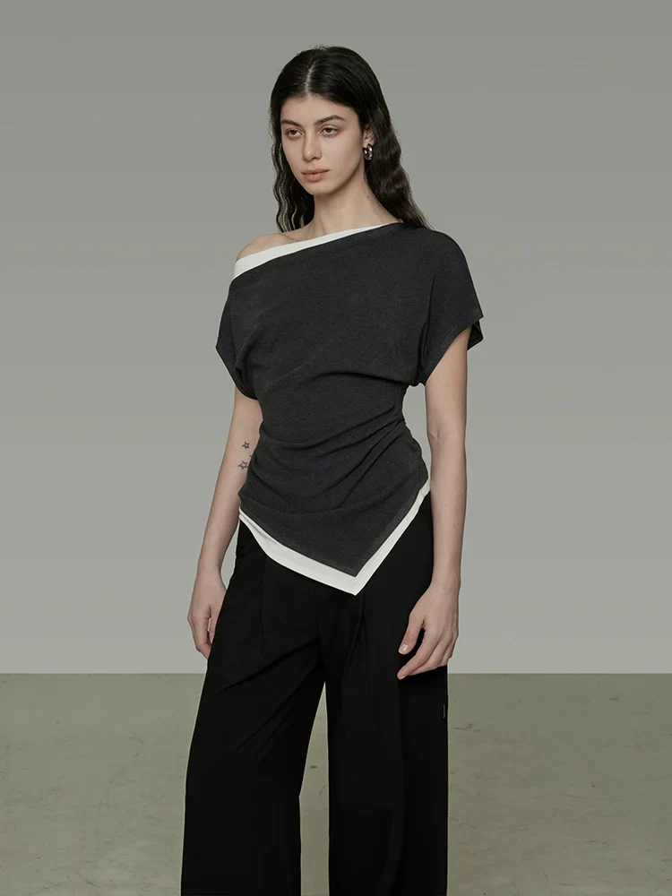 Asymmetric Contrast-Knit Top - Image 3