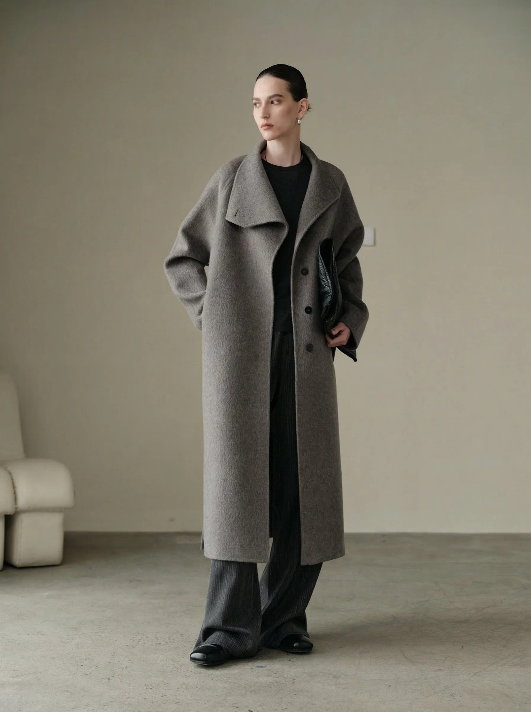 Asymmetric Double-Faced Wool Coat
