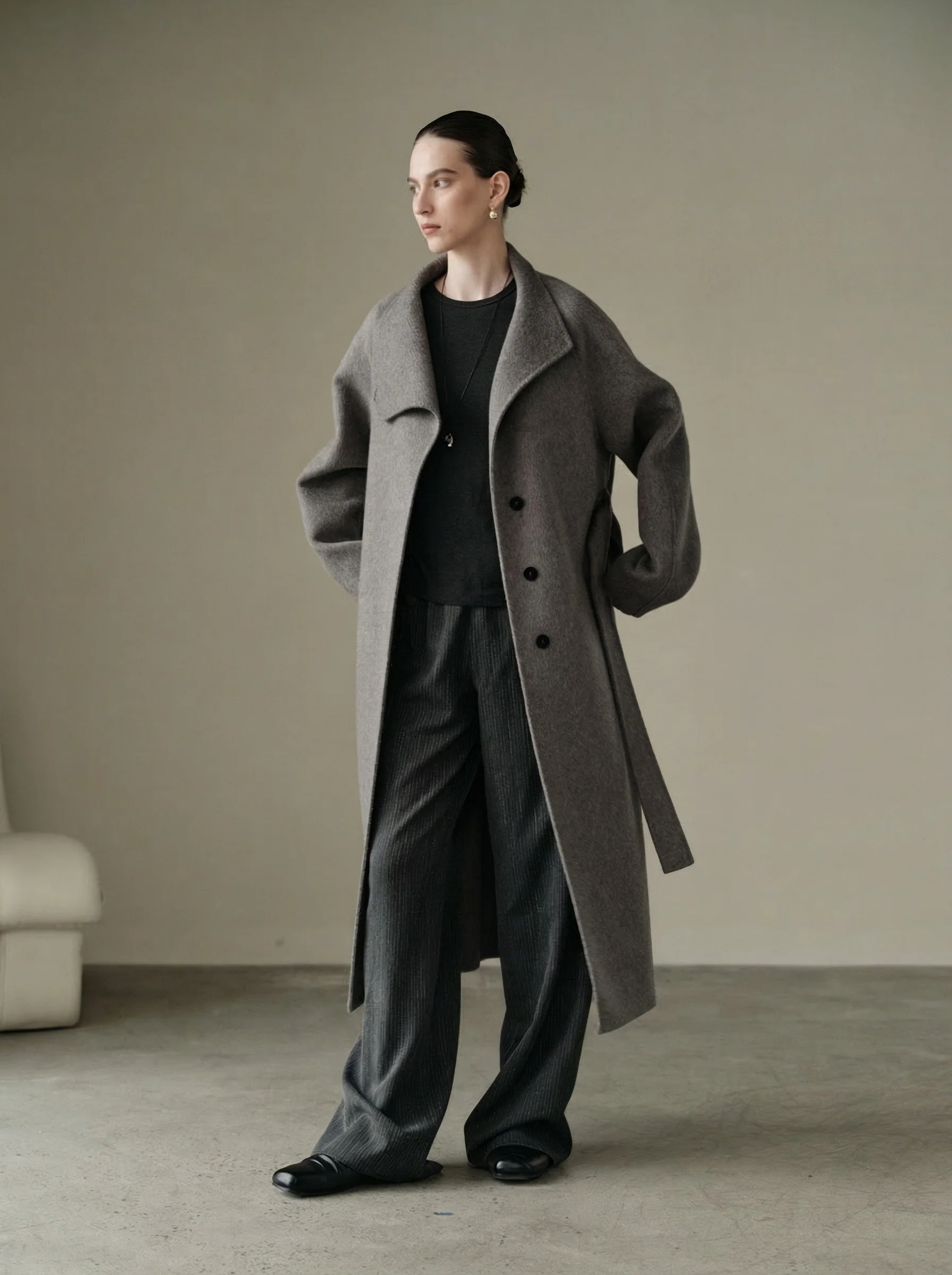 Asymmetric Double-Faced Wool Coat - Image 6