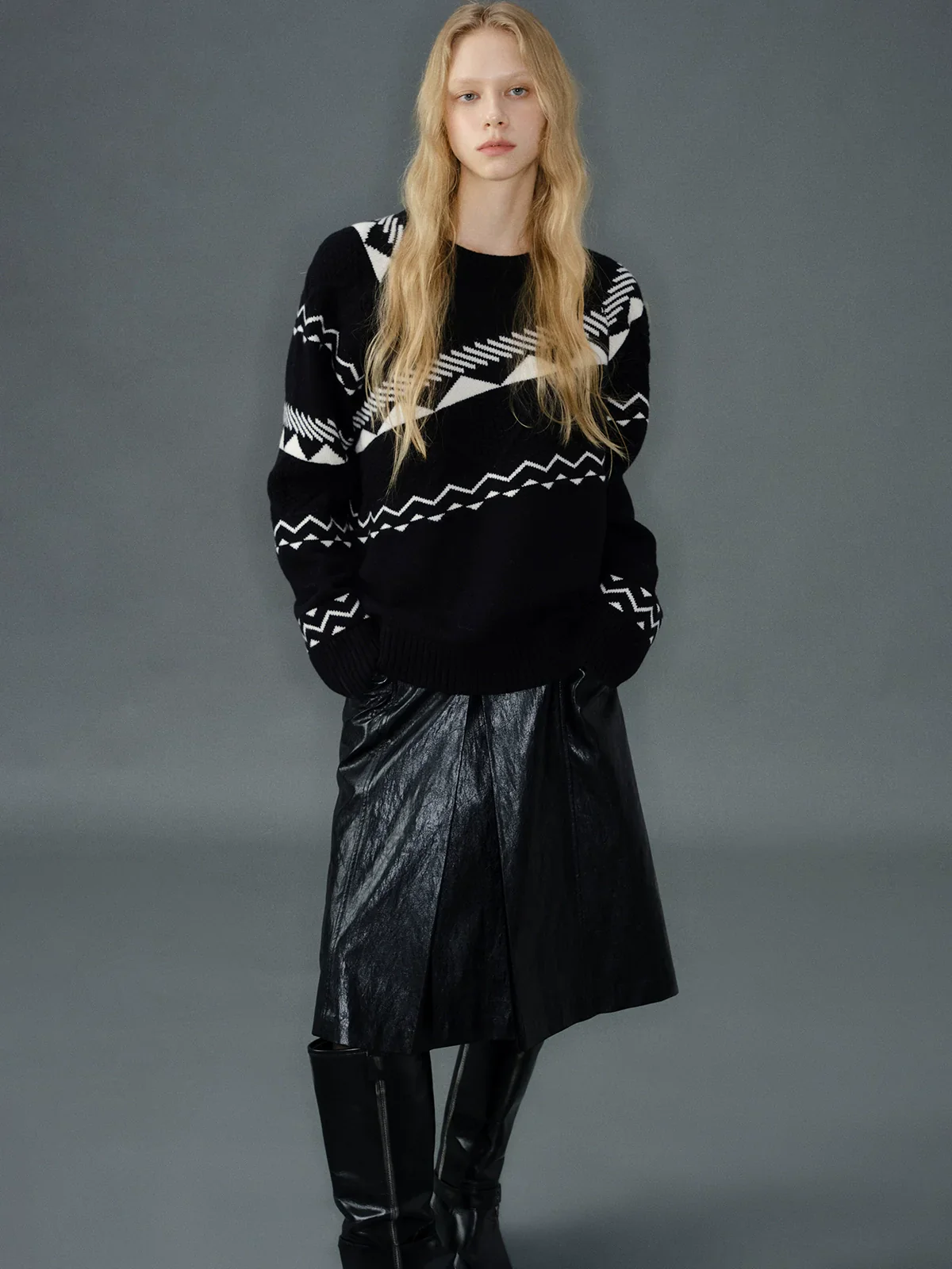 Asymmetric Fair Isle Wool Raglan Sweater - Image 3