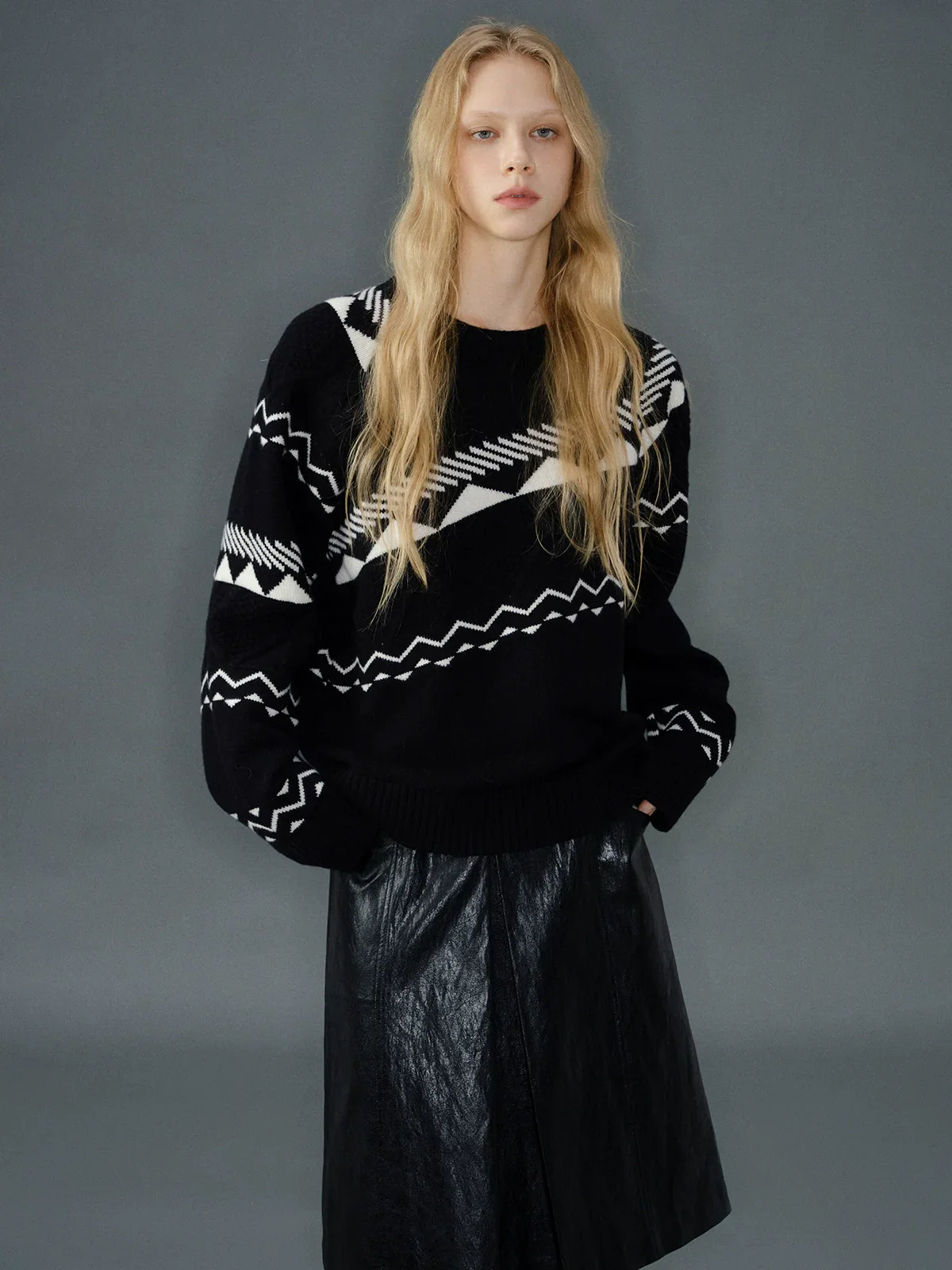 Asymmetric Fair Isle Wool Raglan Sweater - Image 5