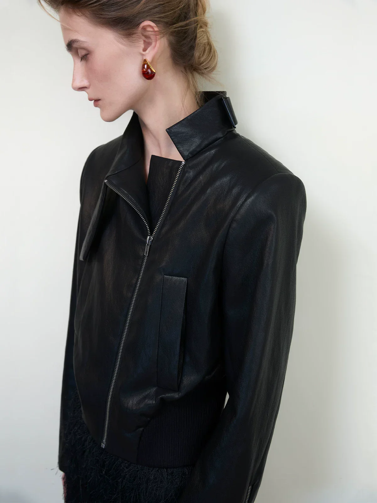 Asymmetric Faux Leather Jacket - Image 2